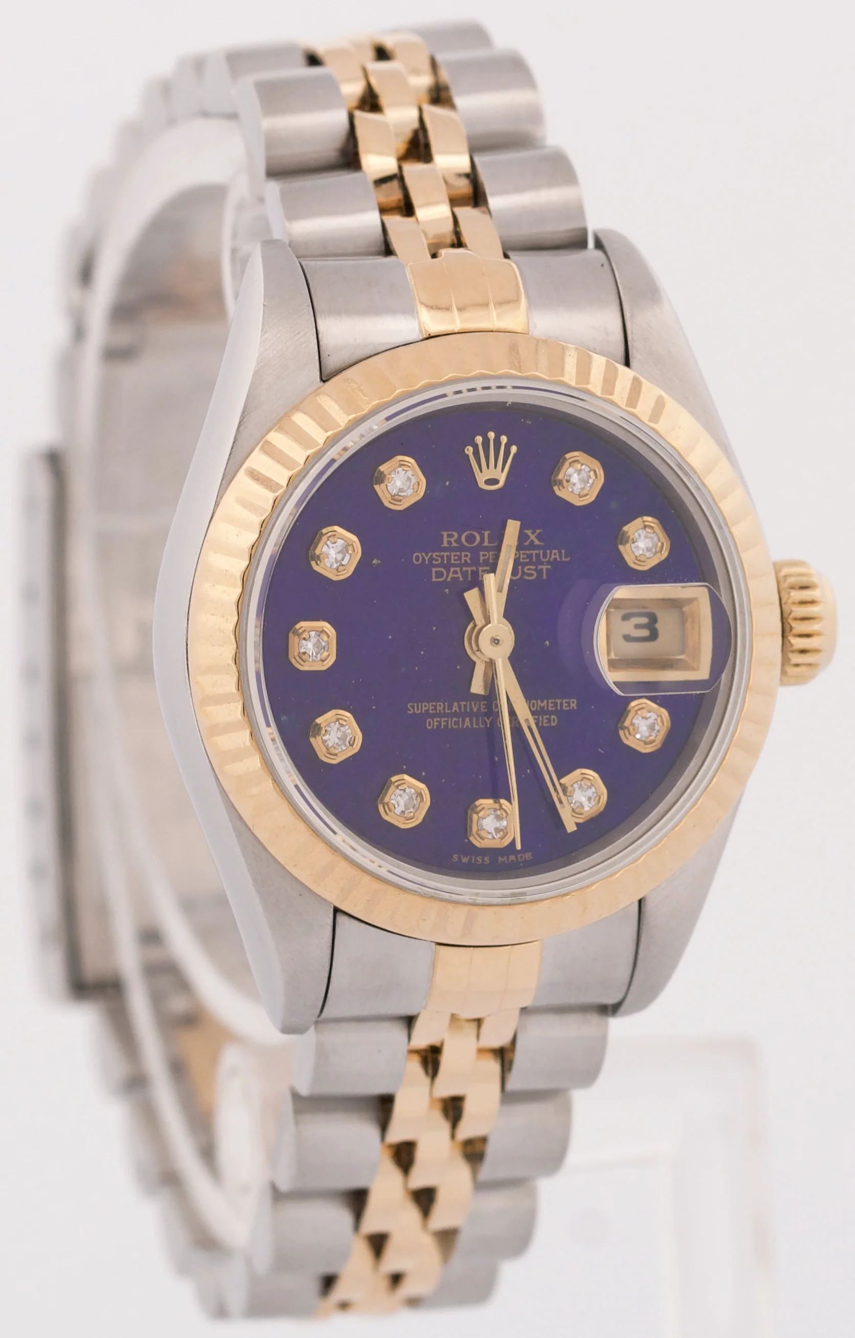 Ladies Rolex DateJust 26mm BLUE DIAMOND Bezel 18K Gold Steel JUBILEE 69173 - Image 4