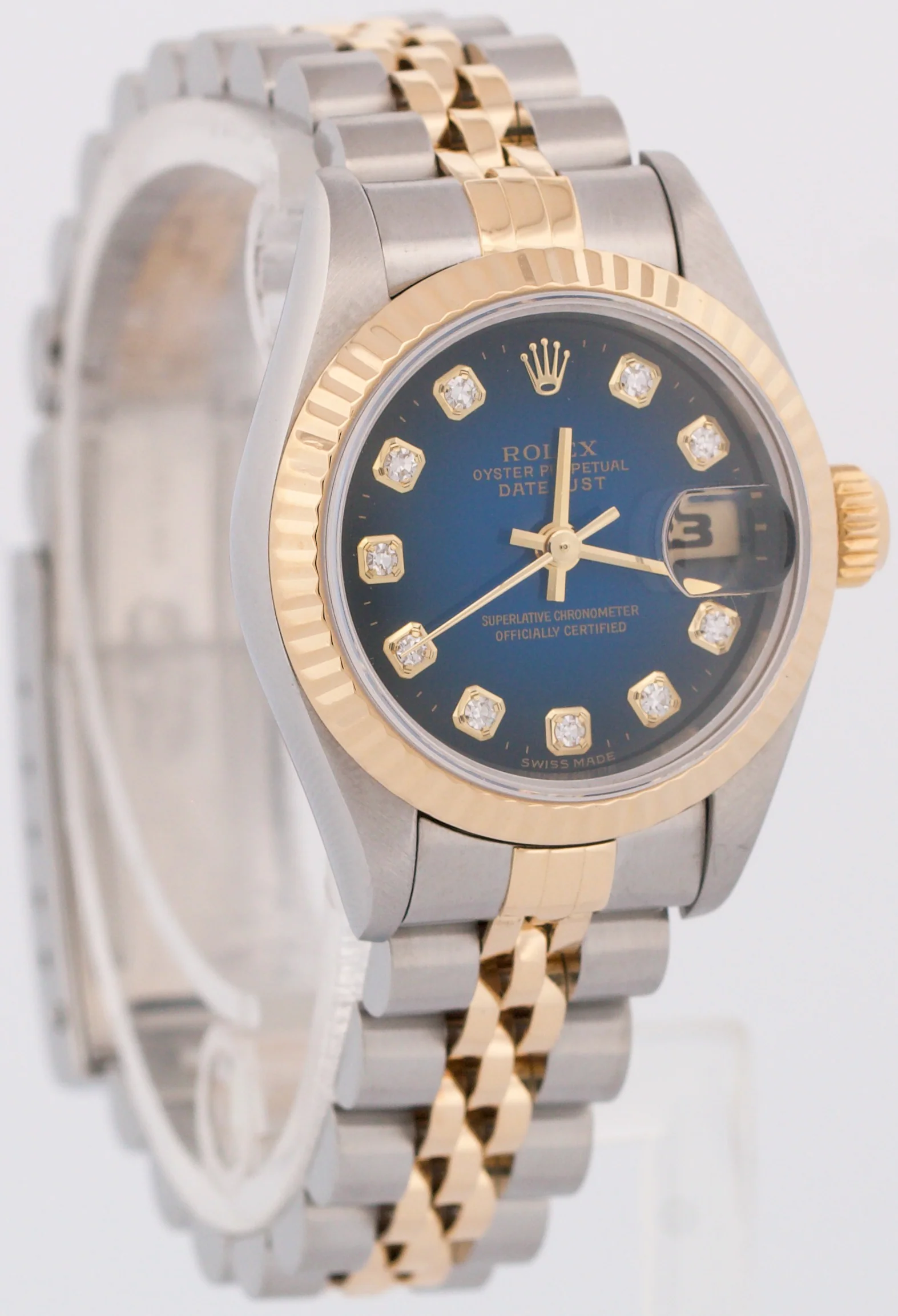 Ladies Rolex DateJust 26mm BLUE VIGNETTE DIAMOND 18K Gold Steel JUBILEE 69173 - Image 4