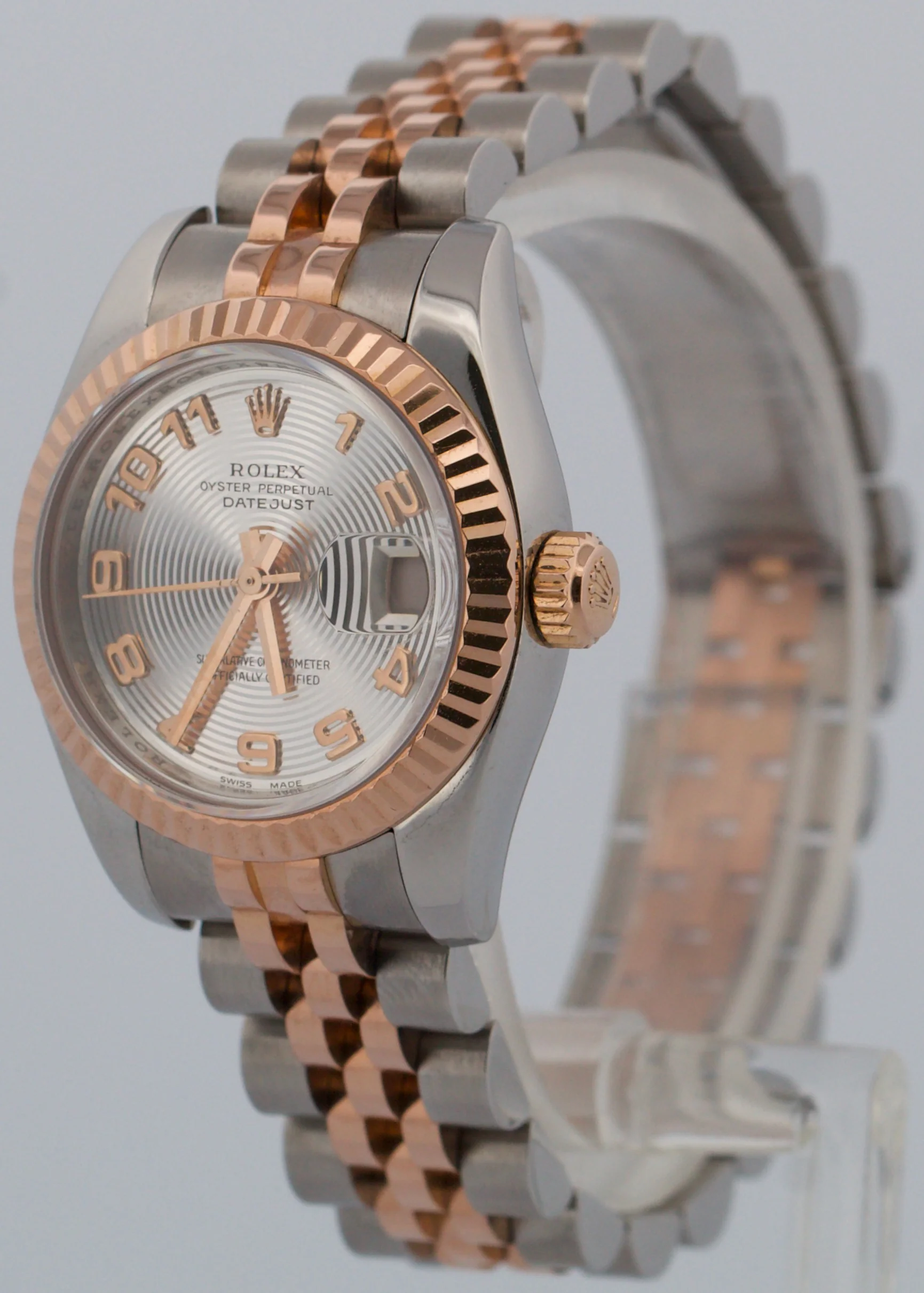 Ladies Rolex DateJust 26mm SILVER CONCENTRIC 18K Rose Gold JUBILEE 179171 - Image 3