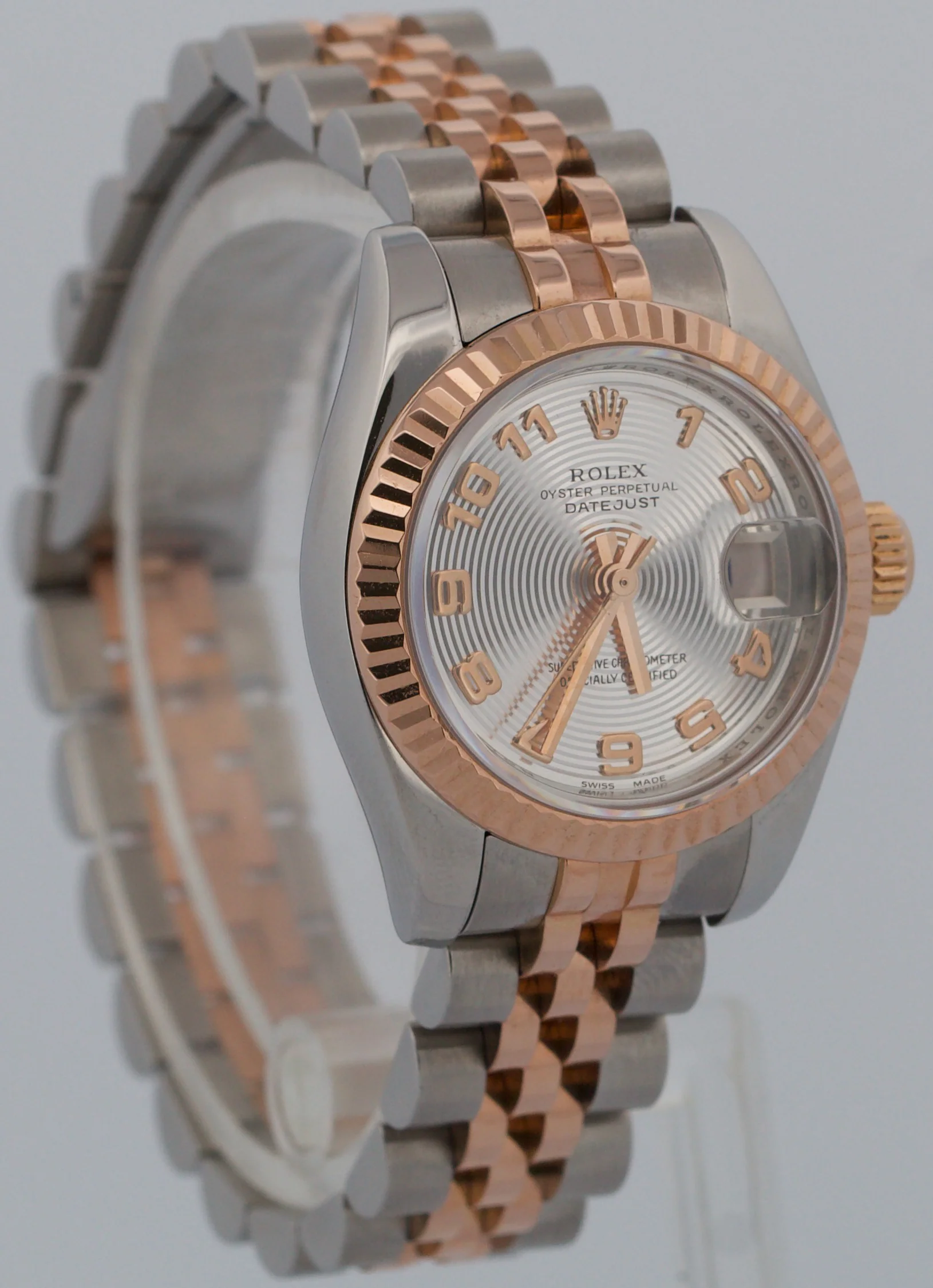 Ladies Rolex DateJust 26mm SILVER CONCENTRIC 18K Rose Gold JUBILEE 179171 - Image 4