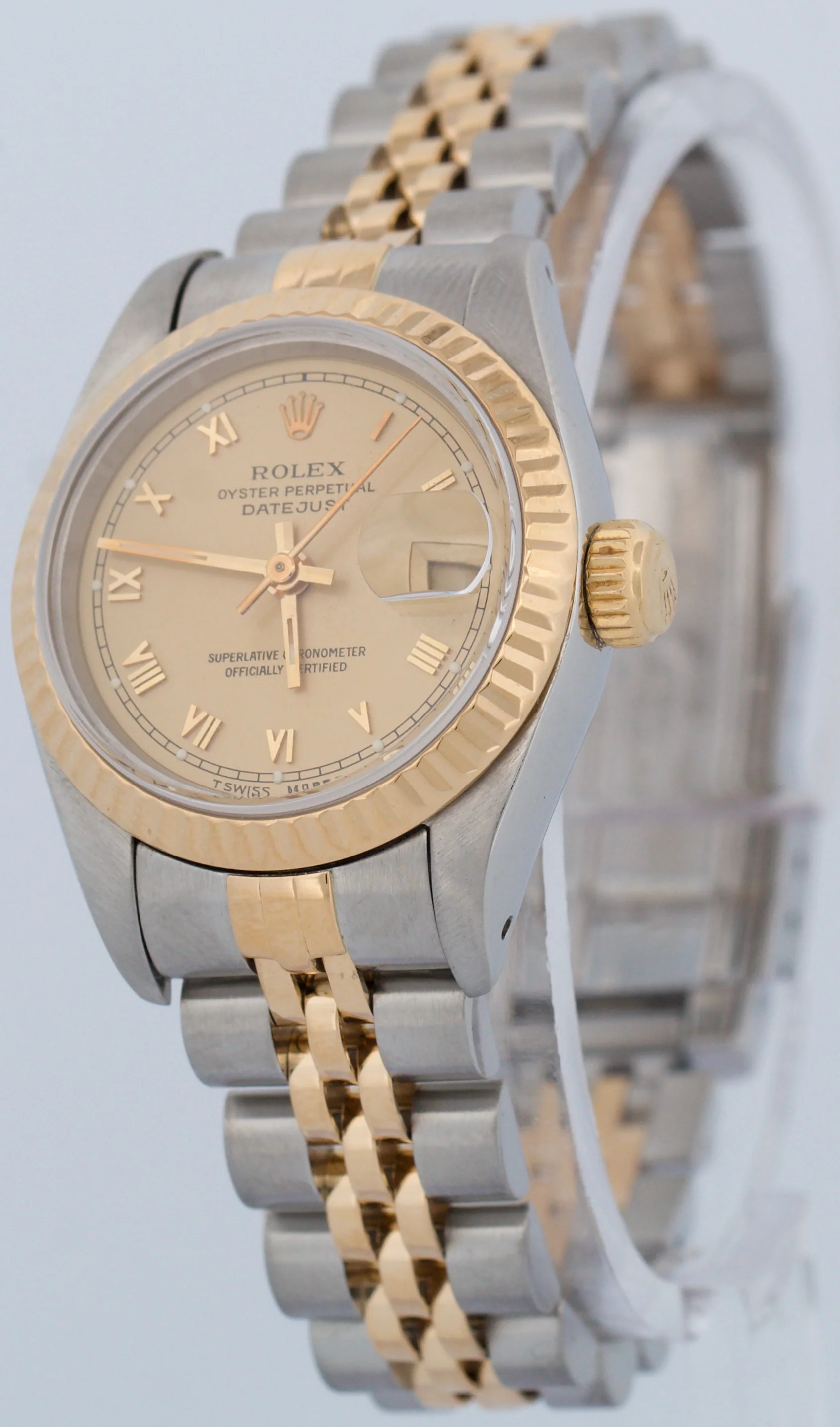 Ladies Rolex DateJust 26mm FLAT CHAMPAGNE ROMAN 18K Gold Stainless JUBILEE 69173 - Image 3