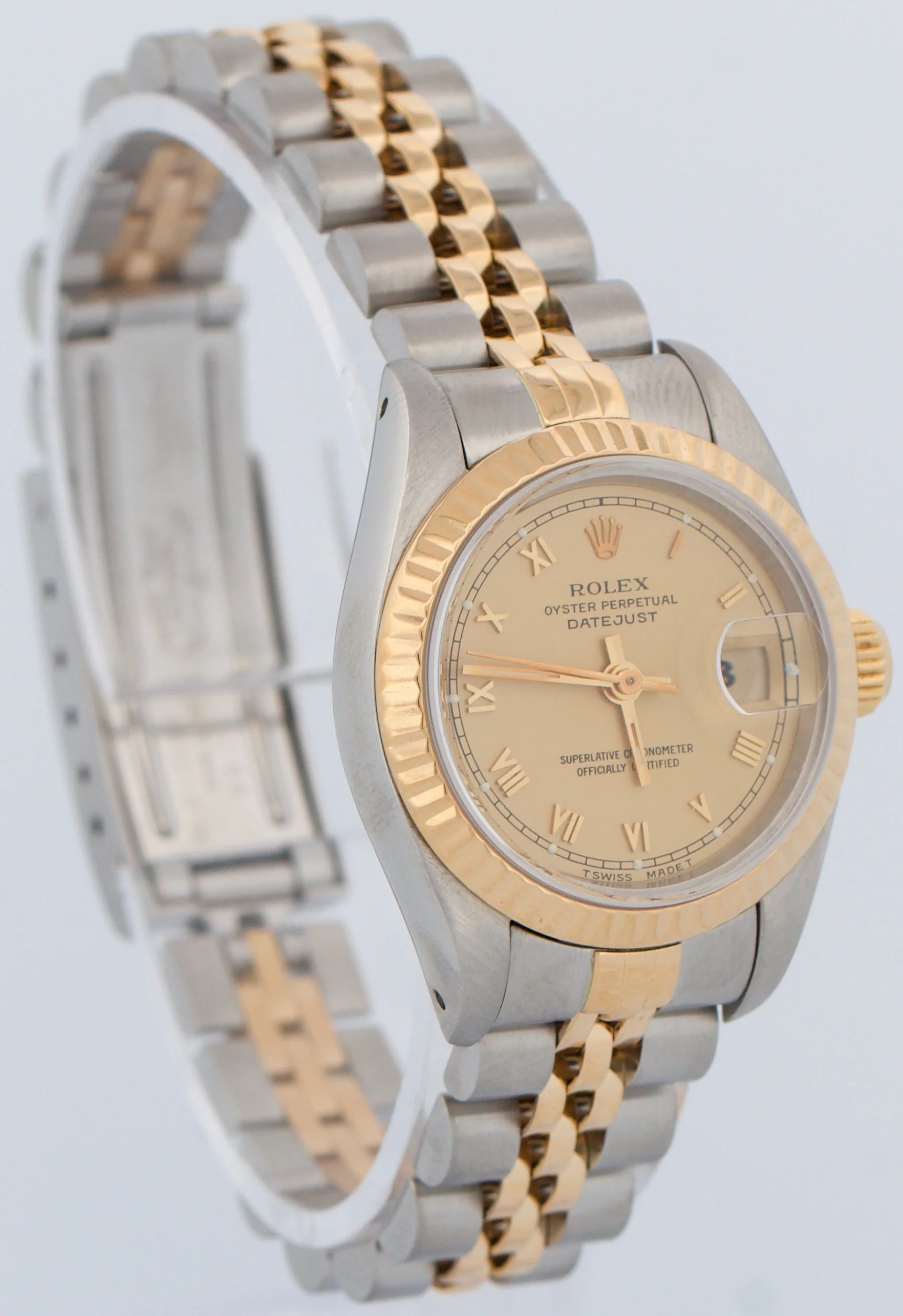 Ladies Rolex DateJust 26mm FLAT CHAMPAGNE ROMAN 18K Gold Stainless JUBILEE 69173 - Image 4