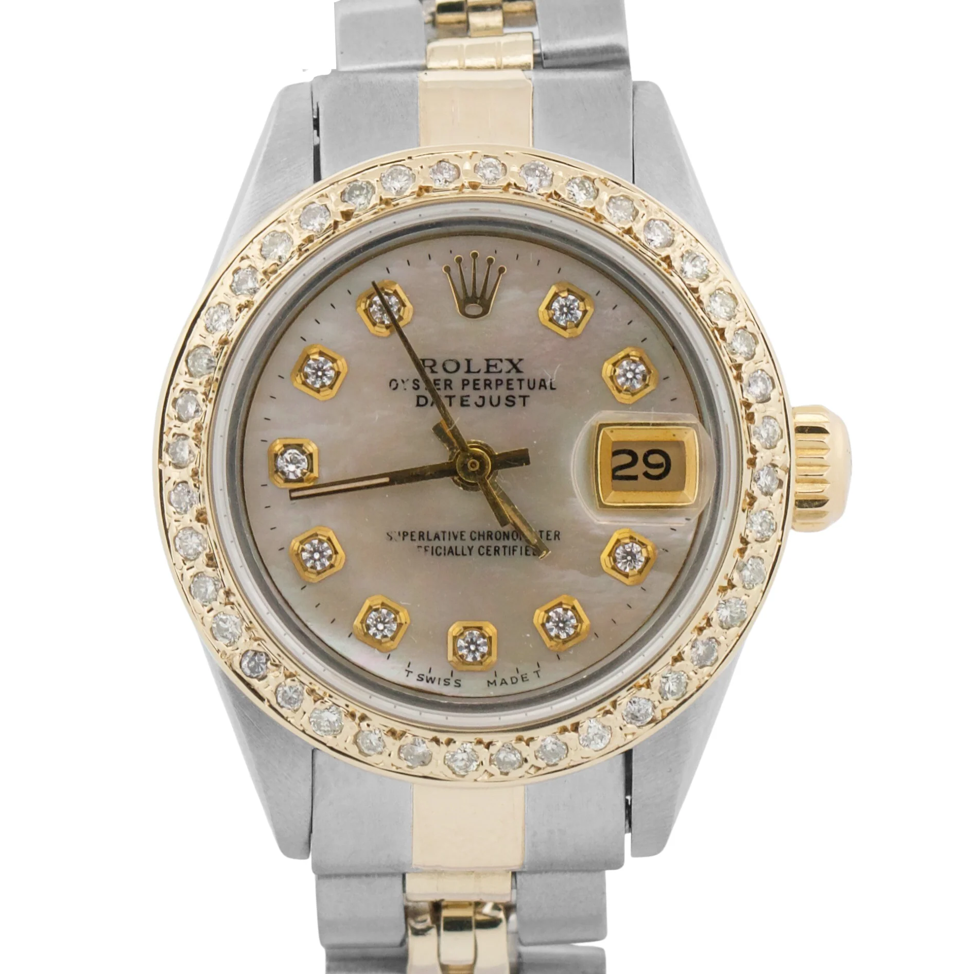 Ladies Rolex DateJust 26mm MOP DIAMOND 18K Yellow Gold Steel JUBILEE 6917 Watch