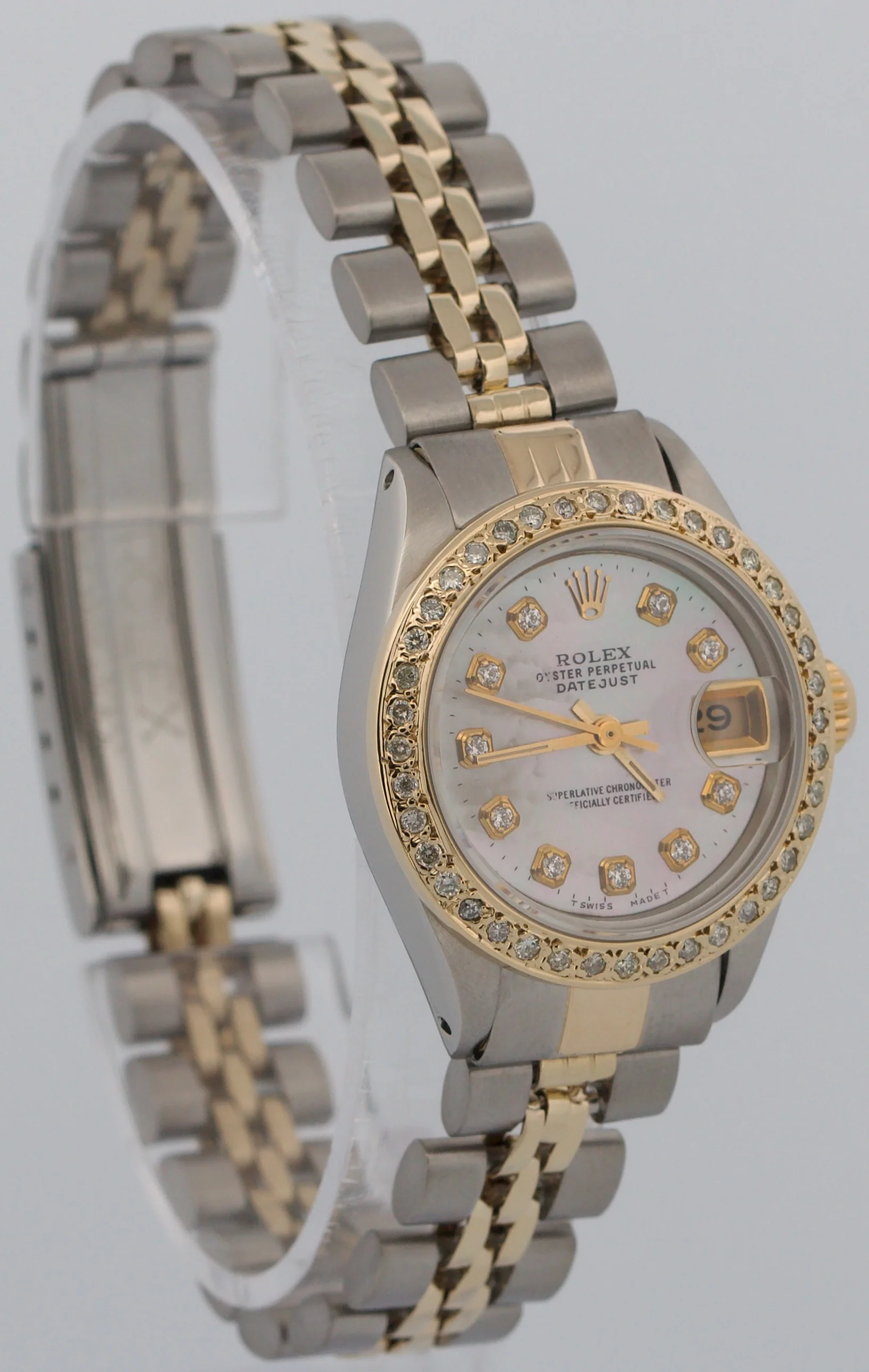 Ladies Rolex DateJust 26mm MOP DIAMOND 18K Yellow Gold Steel JUBILEE 6917 Watch - Image 4