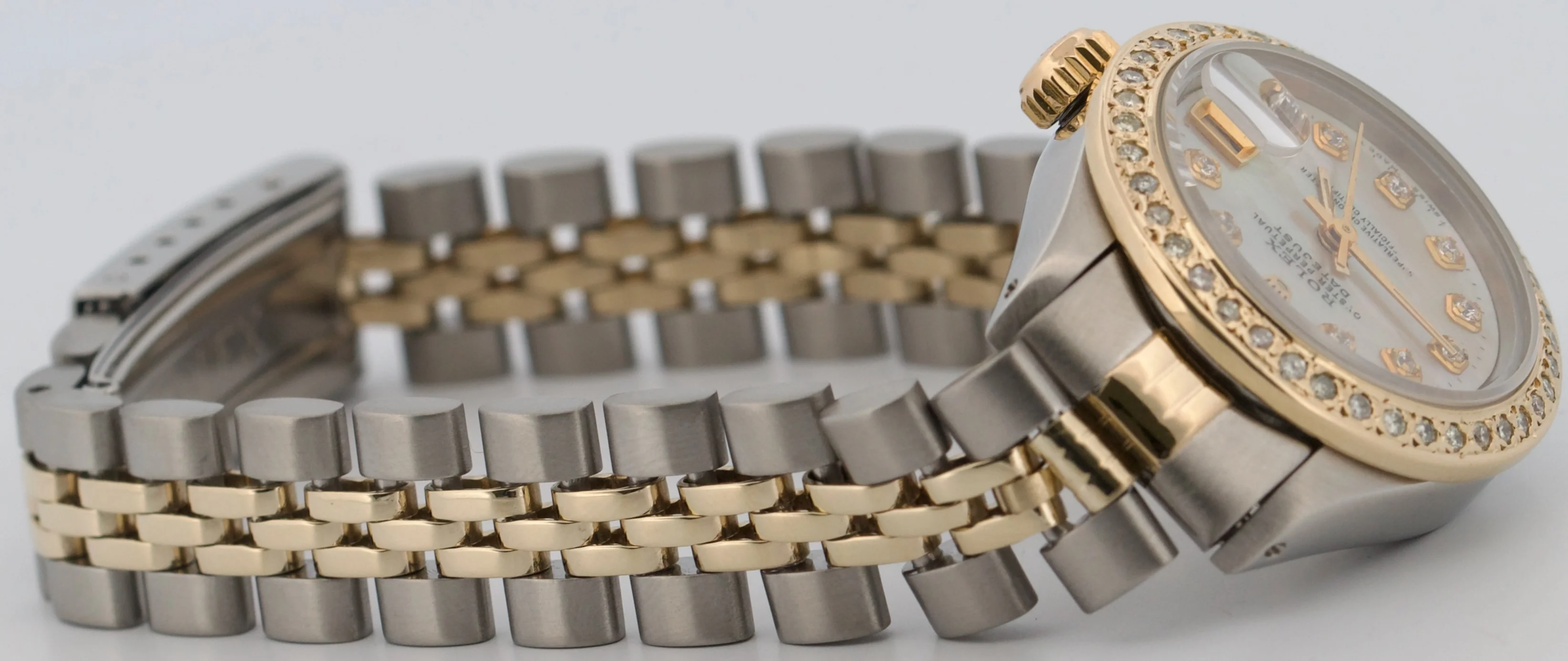 Ladies Rolex DateJust 26mm MOP DIAMOND 18K Yellow Gold Steel JUBILEE 6917 Watch - Image 8