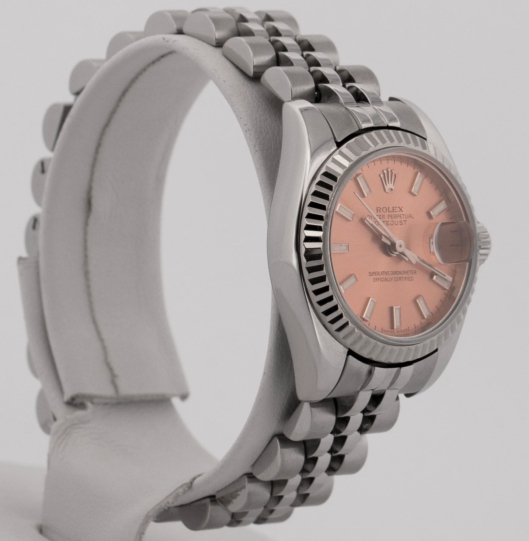 Ladies Rolex DateJust 26mm SALMON Steel White Gold Fluted JUBILEE Watch 179174 - Image 5