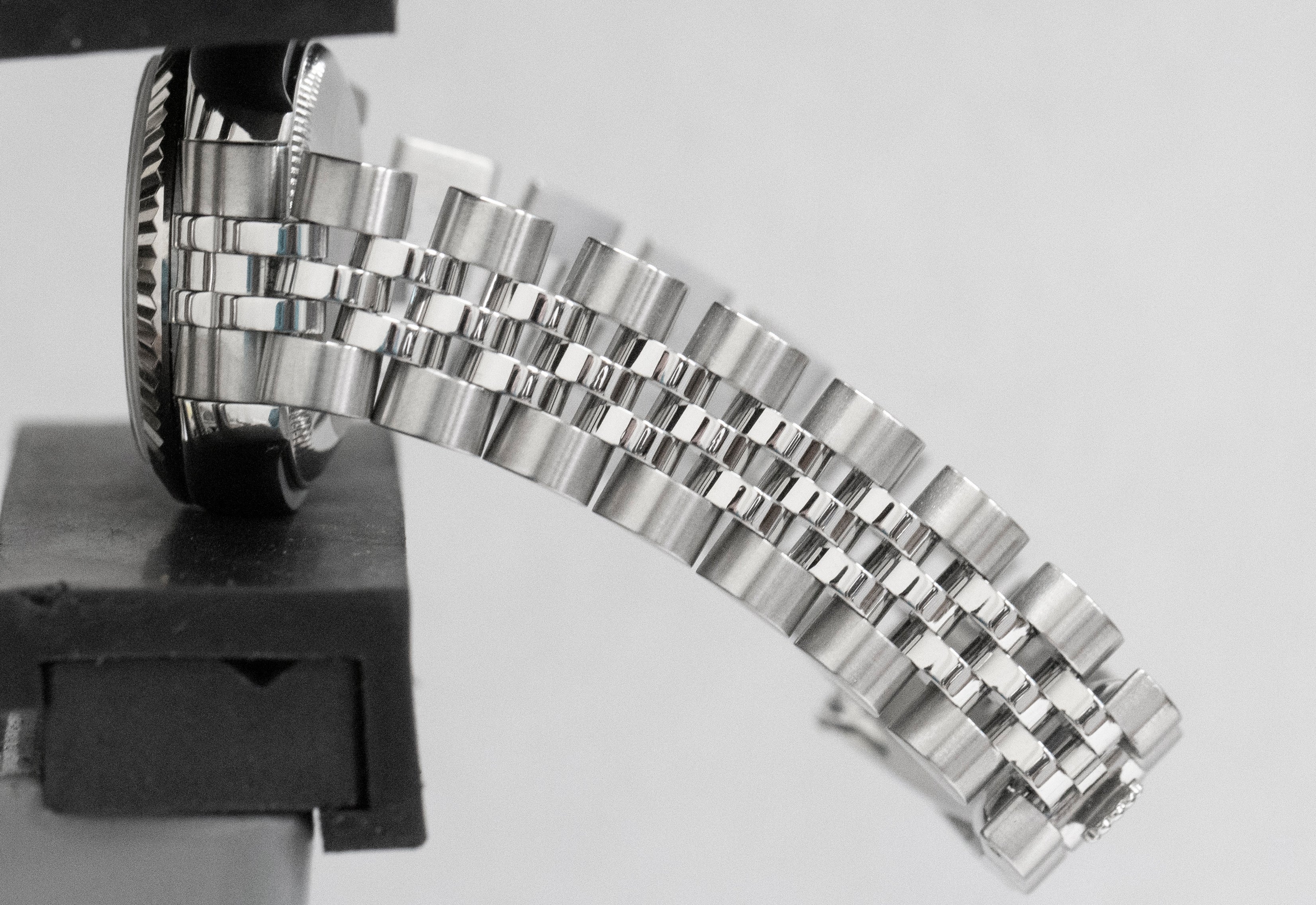 Ladies Rolex DateJust 26mm SALMON Steel White Gold Fluted JUBILEE Watch 179174 - Image 9