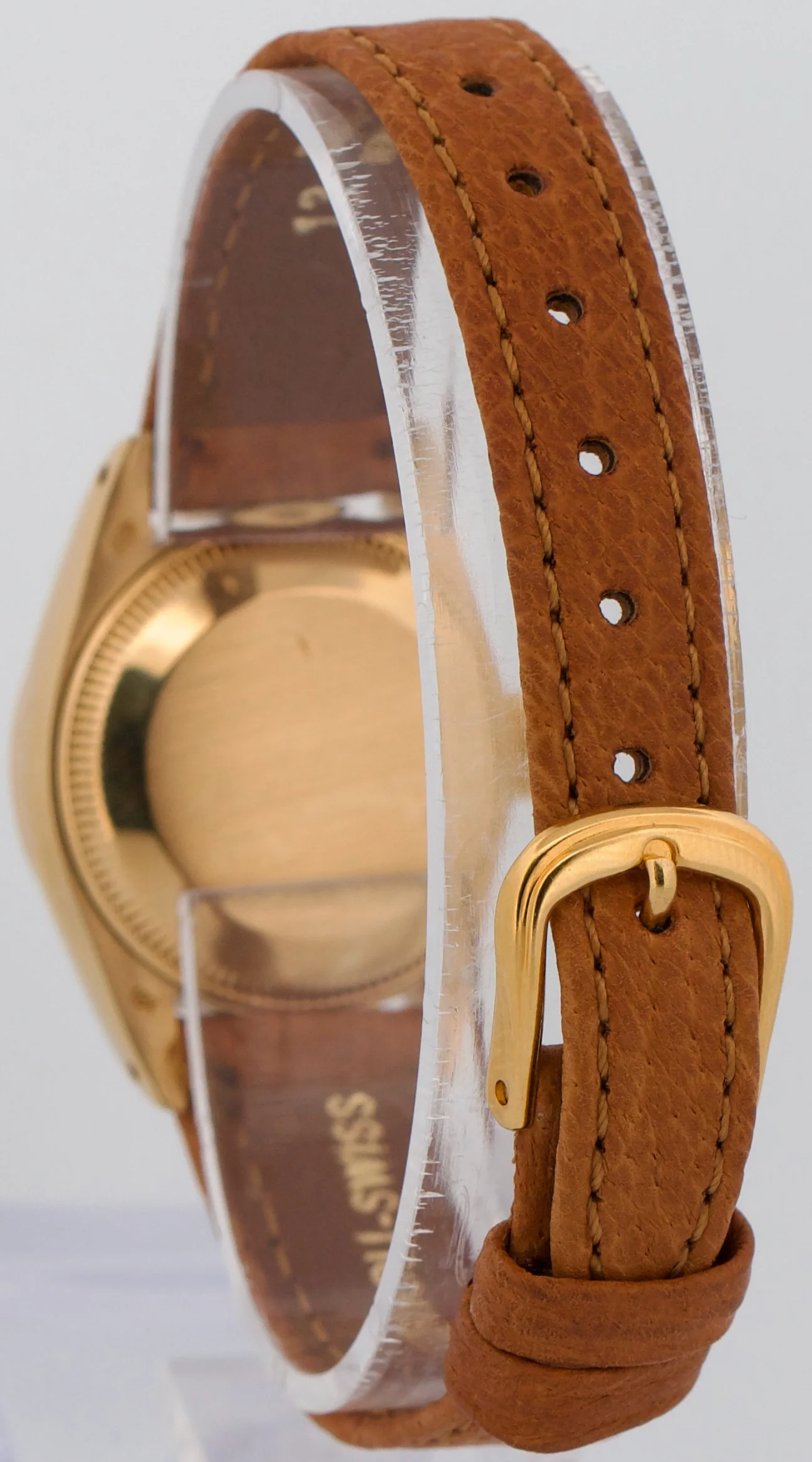 Ladies Rolex DateJust 26mm WHITE ROMAN 18K Yellow Gold Fluted Leather 6917 Watch - Image 5