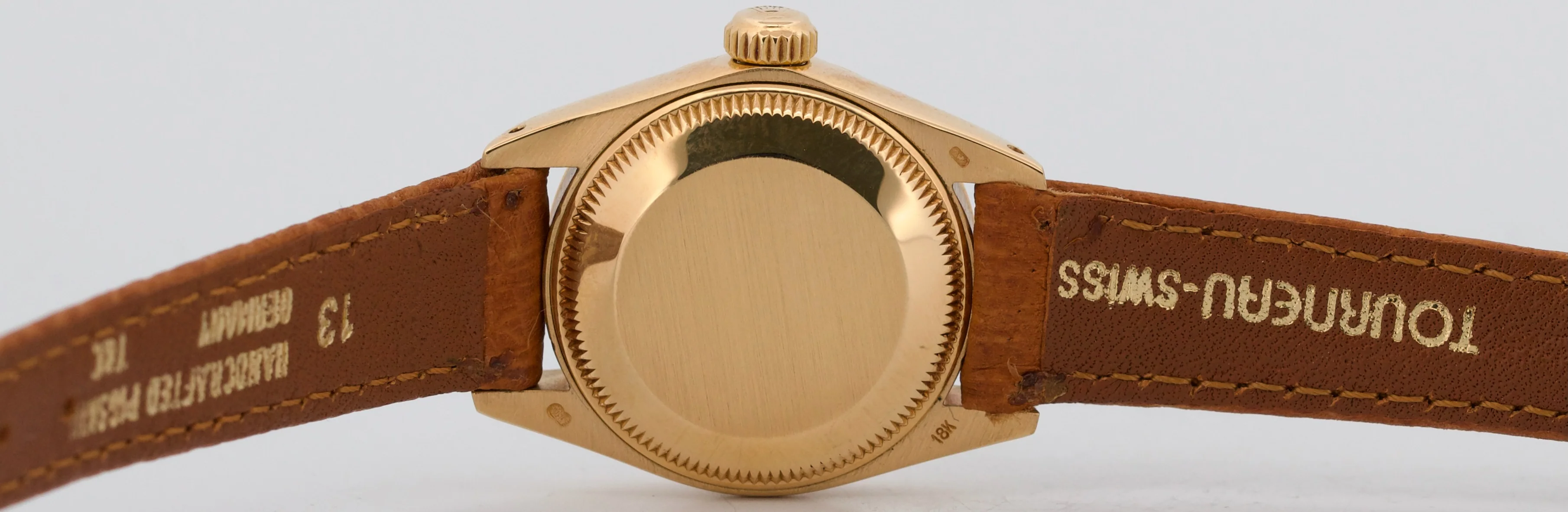 Ladies Rolex DateJust 26mm WHITE ROMAN 18K Yellow Gold Fluted Leather 6917 Watch - Image 7