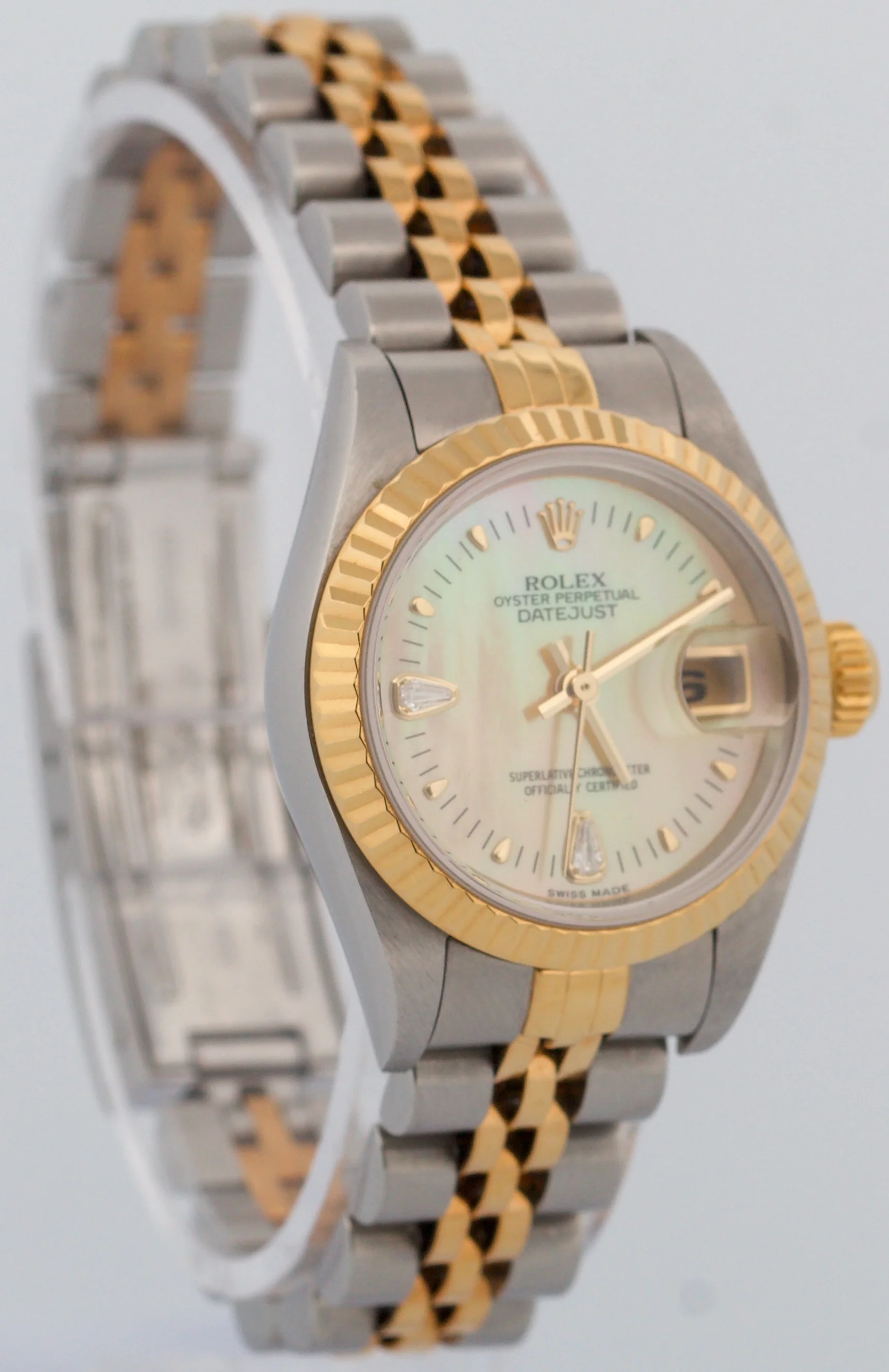 Ladies Rolex DateJust FACTORY MOP TEARDROP DIAMOND 18K 26mm JUBILEE 79173 BOX - Image 4
