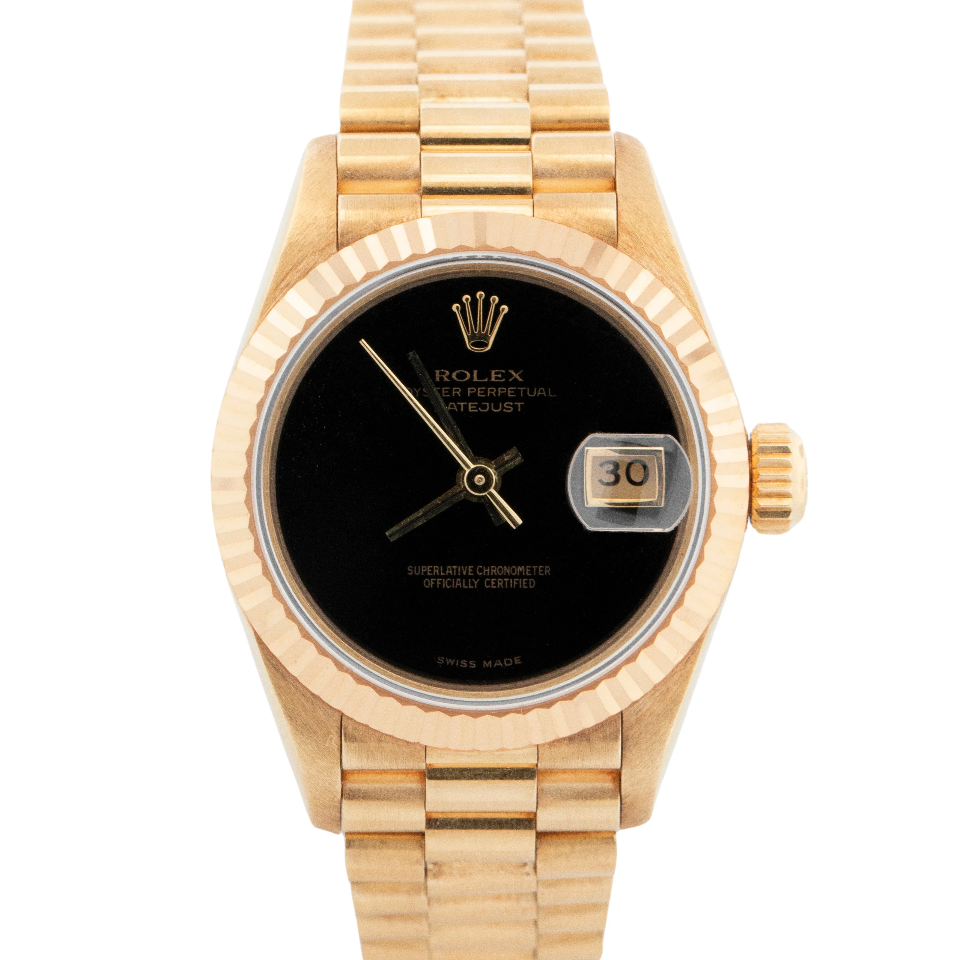 UNPOLISHED Rolex DateJust FACTORY ONYX President 26mm 18K Gold 69178 Watch
