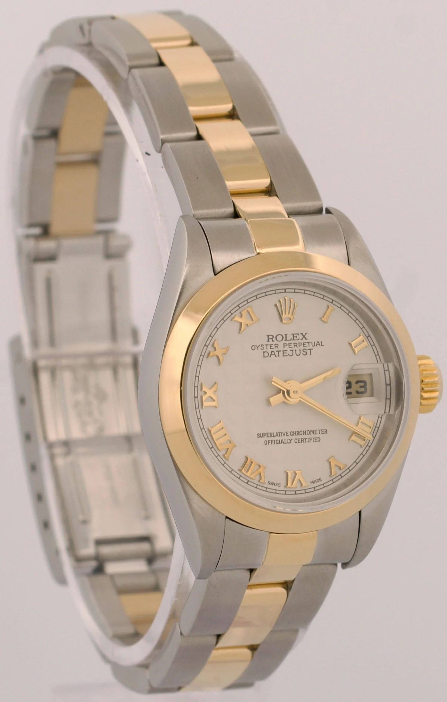 Ladies Rolex DateJust IVORY ROMAN PYRAMID 18K Gold Steel OYSTER 26mm 79163 BOX - Image 3
