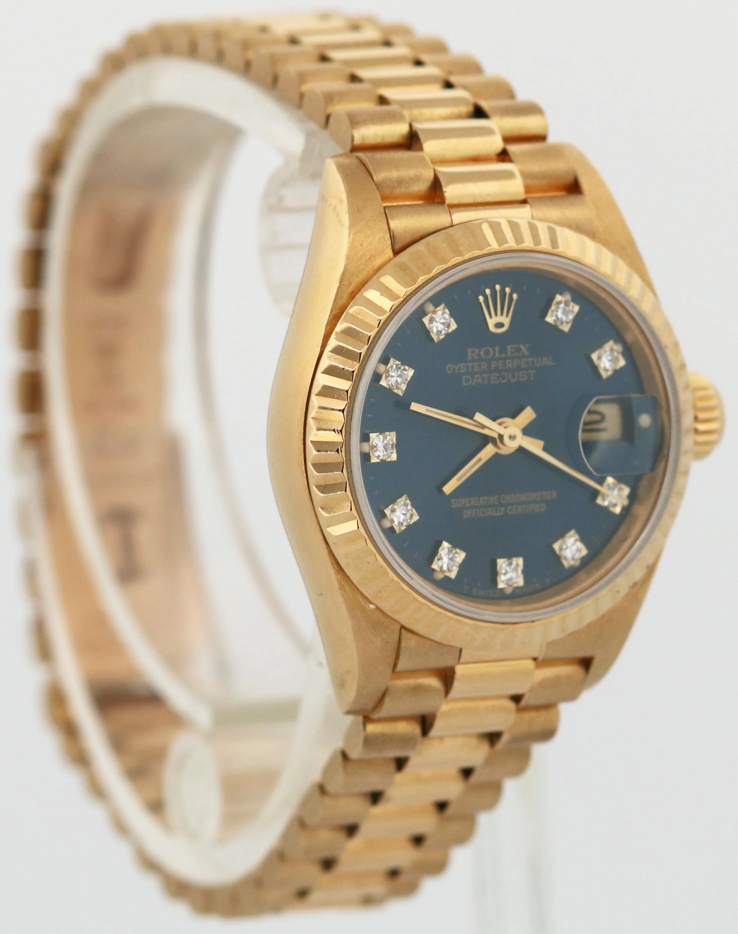 Ladies Rolex DateJust President 26mm BLUE DIAMOND 18K Yellow Gold Watch 69178 - Image 4