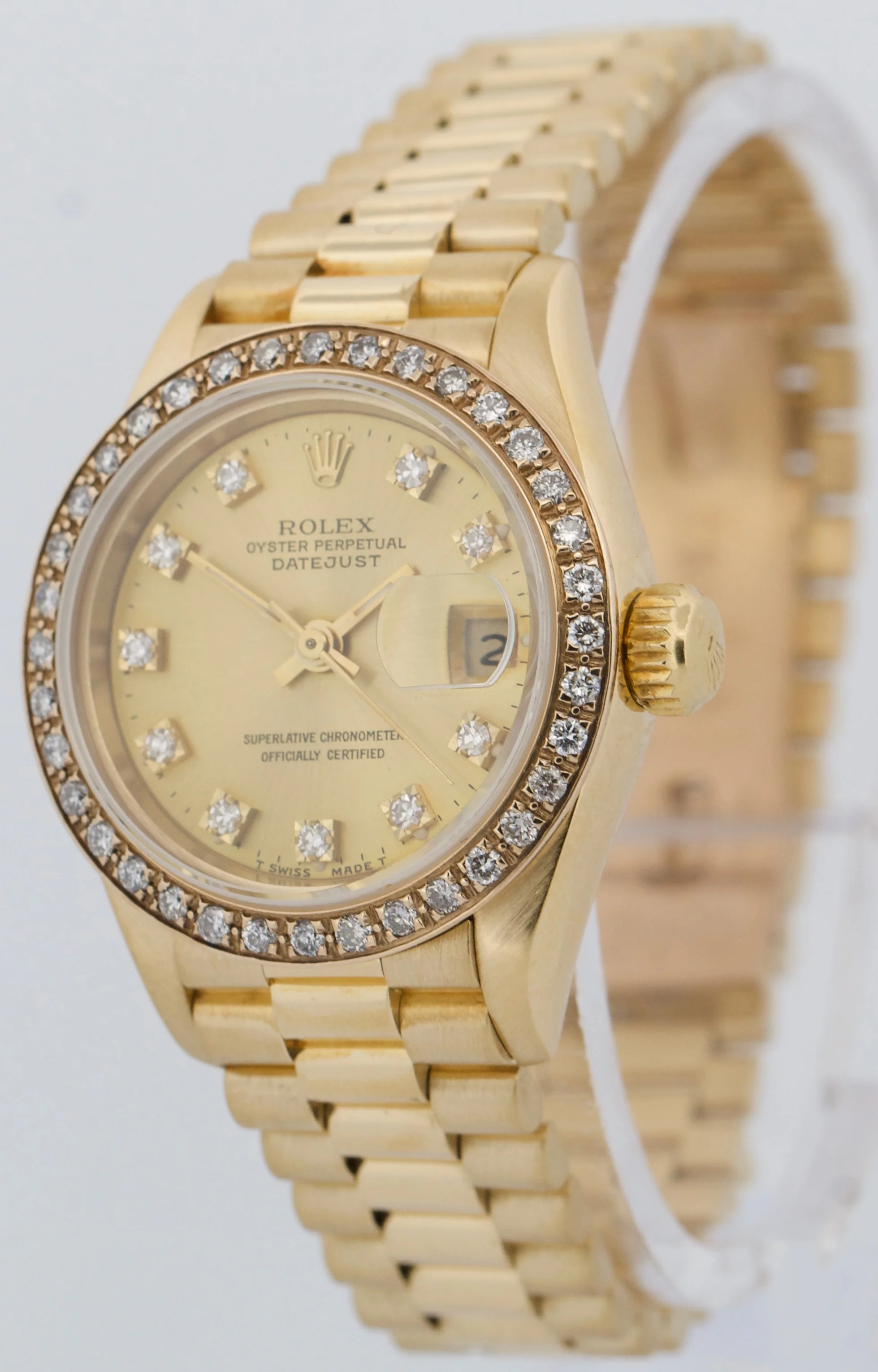 Ladies Rolex DateJust President 26mm CHAMPAGNE DIAMOND 18K Gold 69178 Watch - Image 3