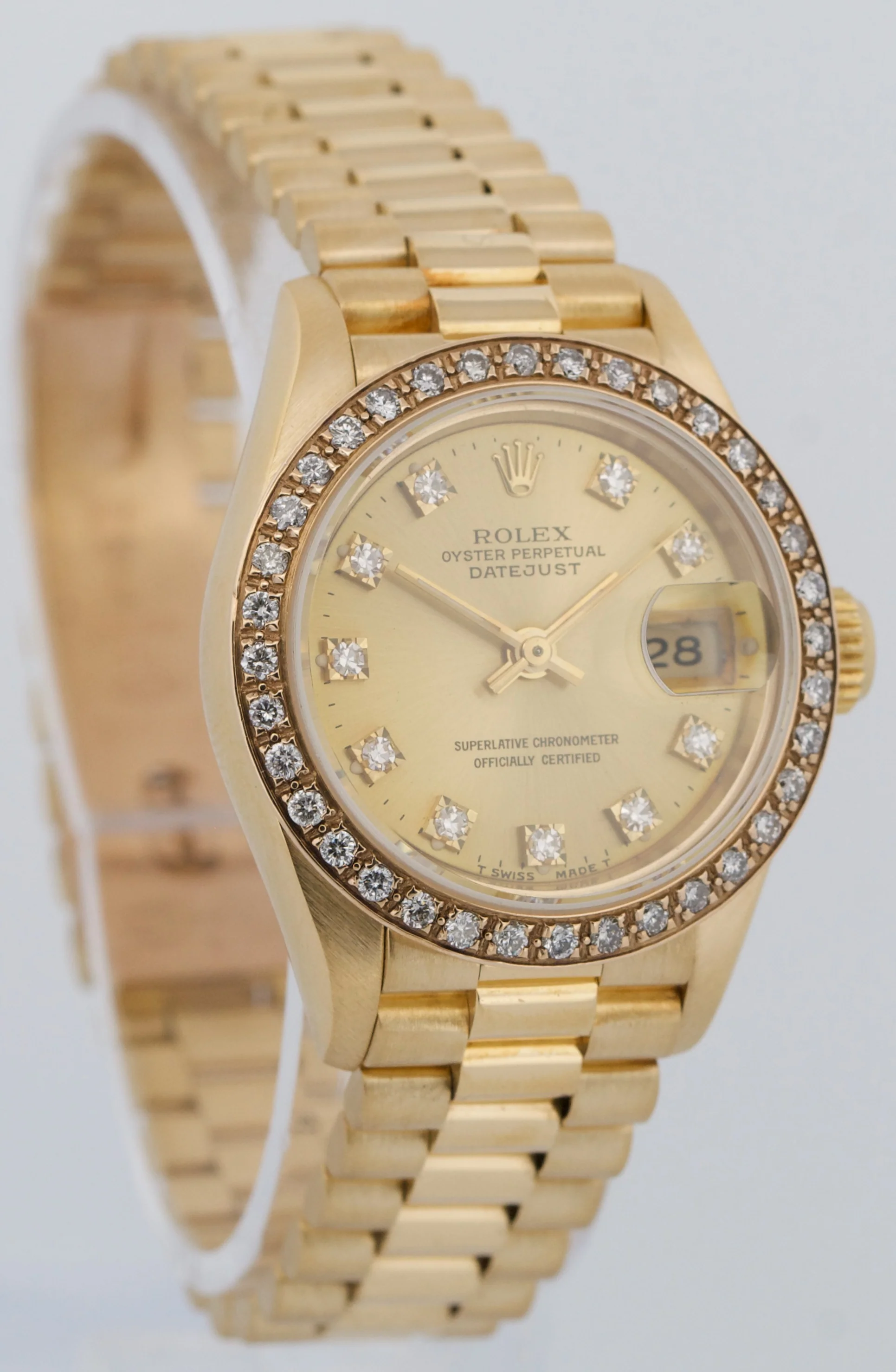 Ladies Rolex DateJust President 26mm CHAMPAGNE DIAMOND 18K Gold 69178 Watch - Image 4
