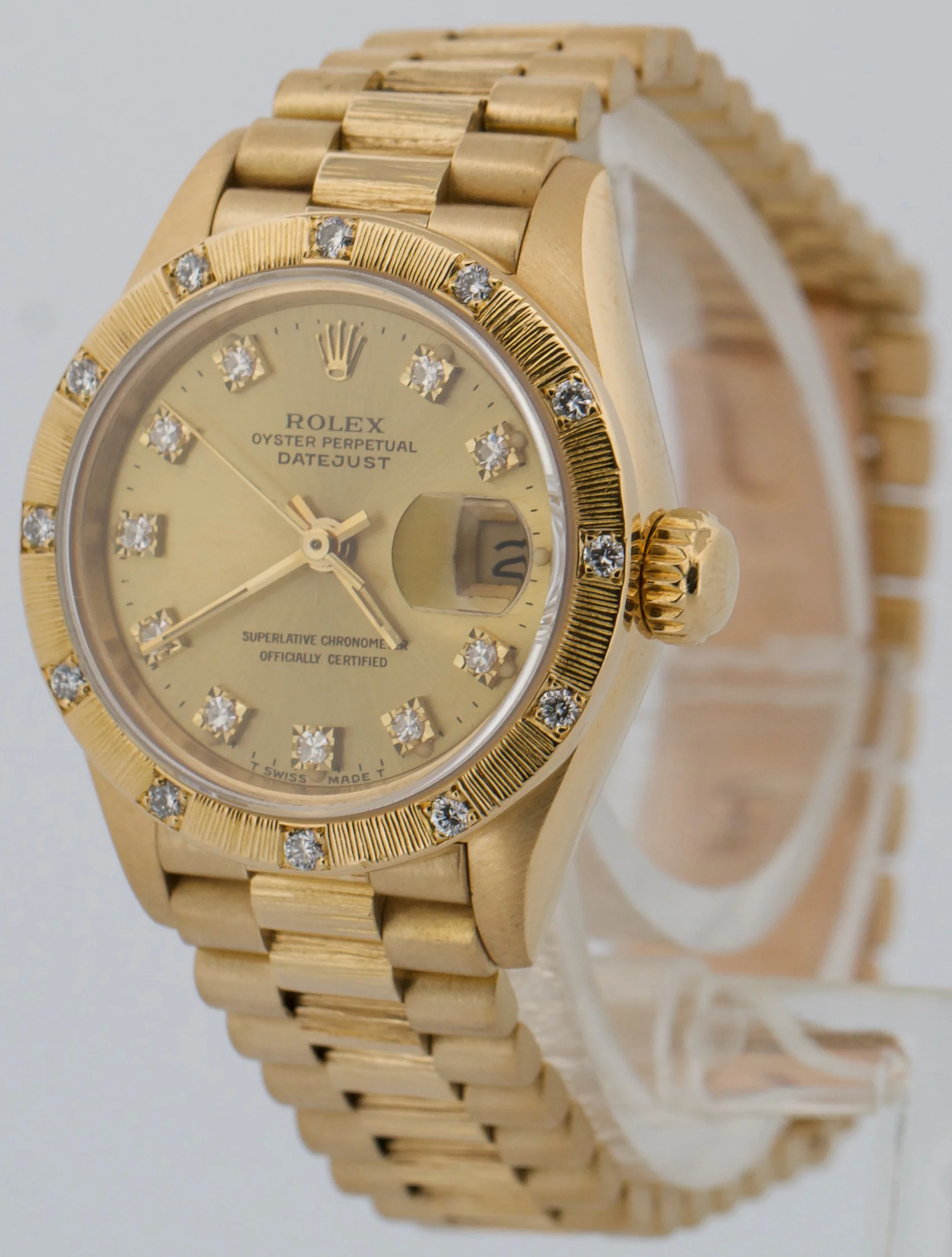 Ladies Rolex DateJust President 26mm DIAMOND BARK 18K Yellow Gold 69288 Watch - Image 3