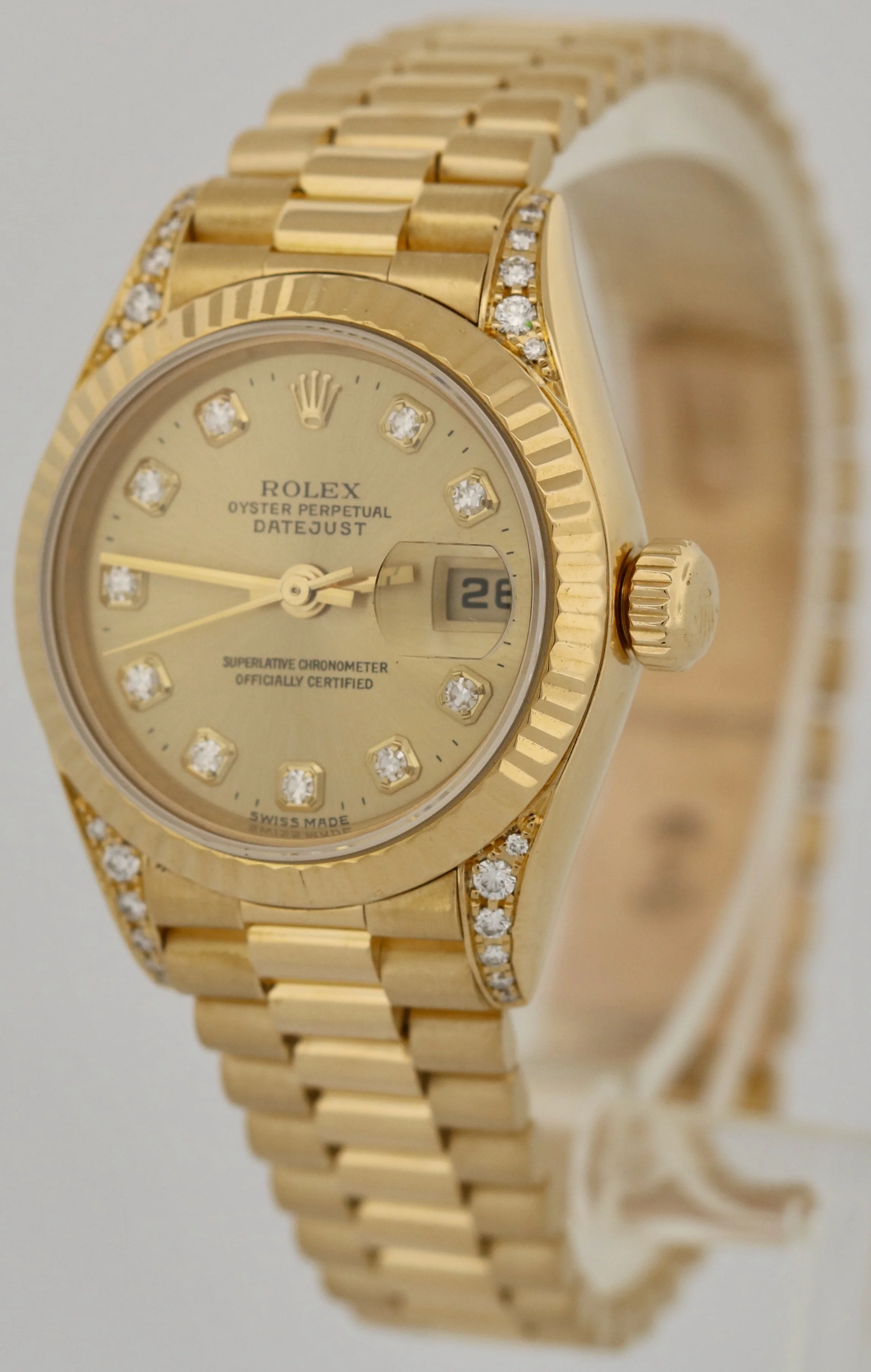 Ladies Rolex DateJust President 26mm FACTORY CHAMPAGNE DIAMOND 18K 79238 BOX - Image 3