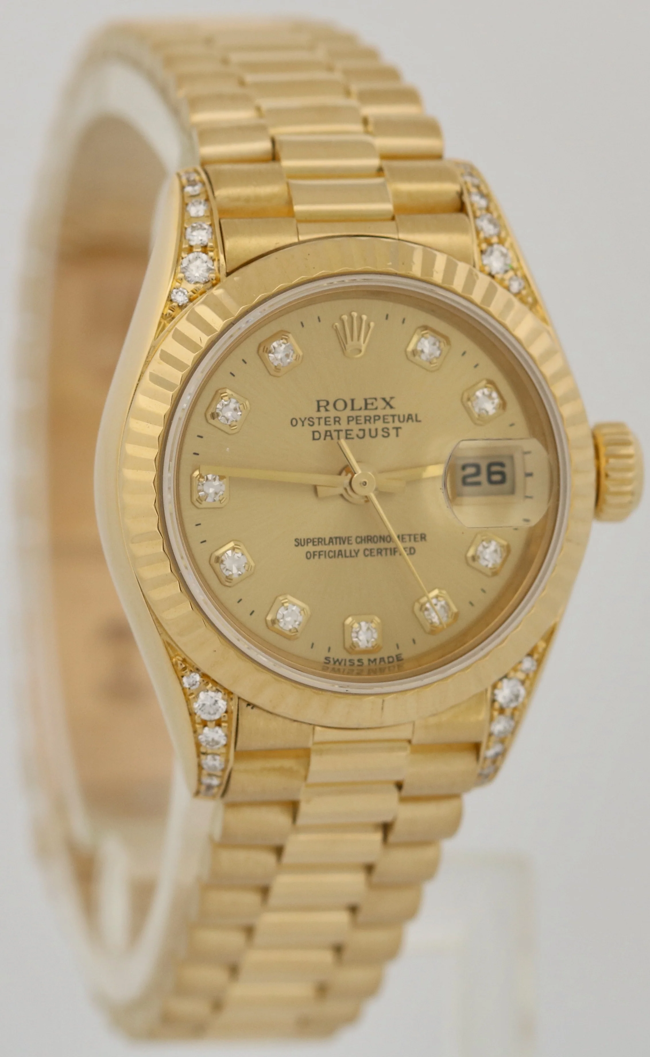 Ladies Rolex DateJust President 26mm FACTORY CHAMPAGNE DIAMOND 18K 79238 BOX - Image 4