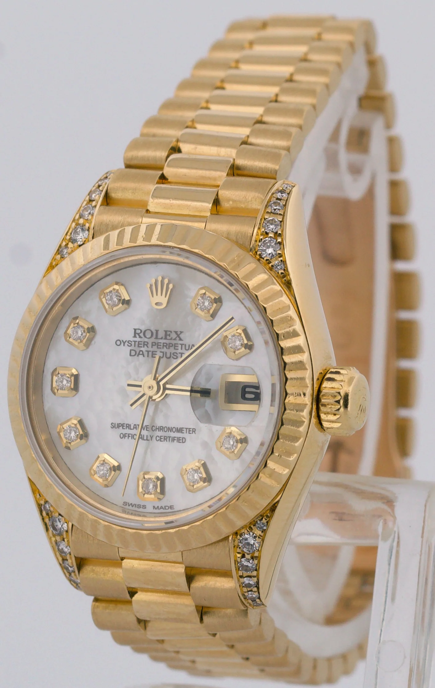 Ladies Rolex DateJust President 26mm MOP DIAMOND 18K Yellow Gold Fluted 69238 - Image 3