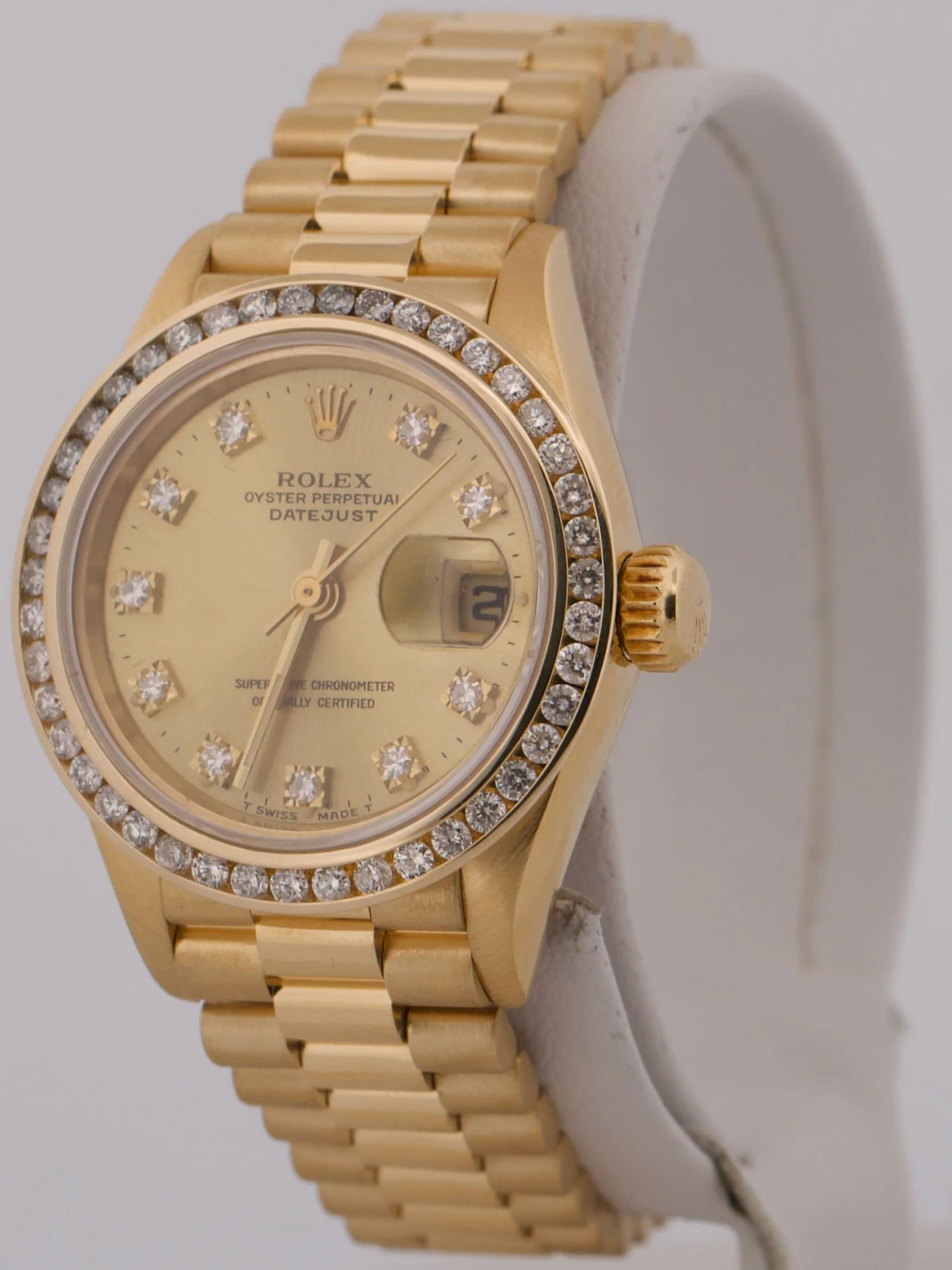 Ladies Rolex DateJust President CHAMPAGNE DIAMOND 18K Yellow Gold 26mm 69178 - Image 3