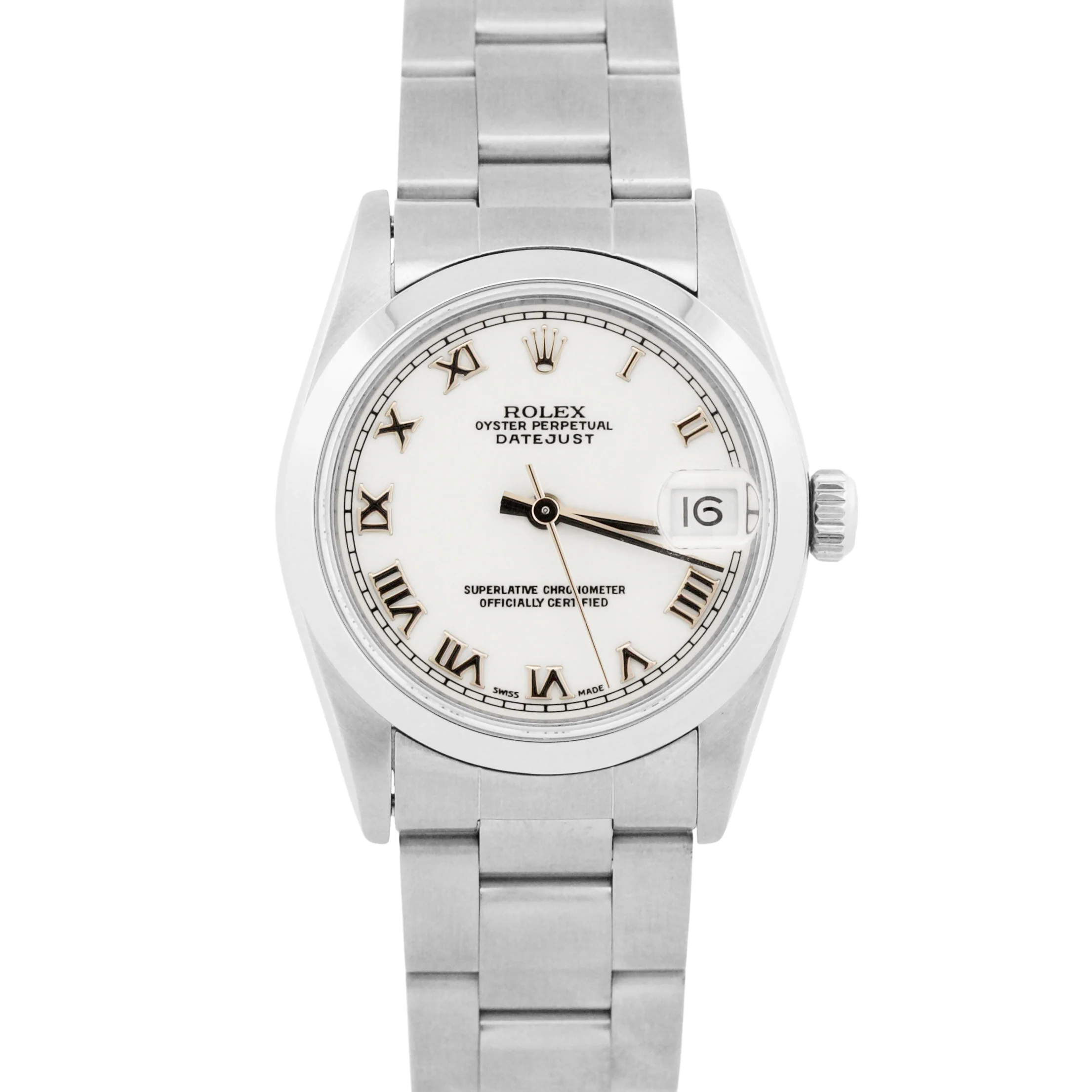Ladies Rolex DateJust WHITE ROMAN 31mm Stainless Steel Oyster Smooth 78240 Watch