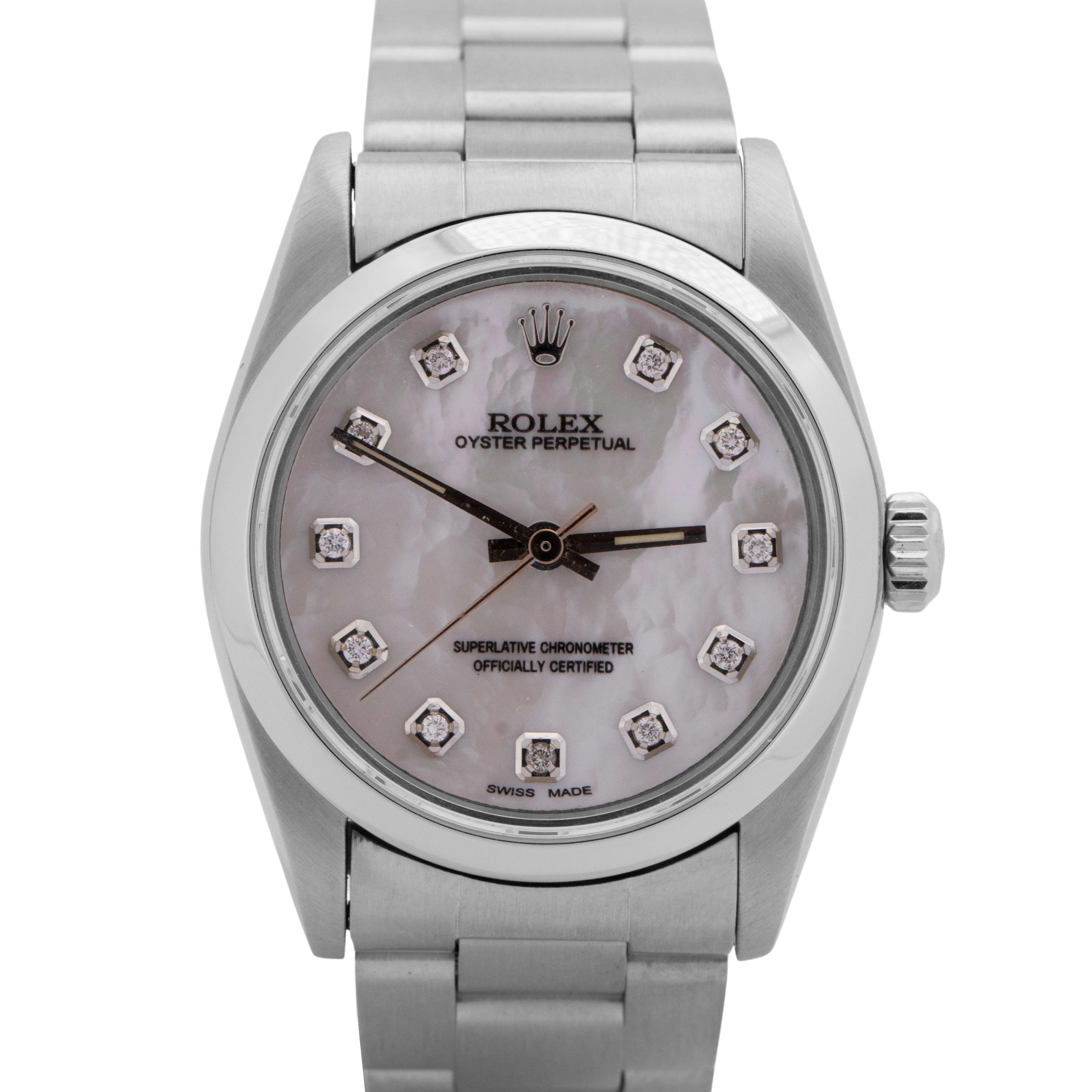 Ladies Rolex Oyster Perpetual MOP DIAMOND 31mm Stainless Steel Watch 77080