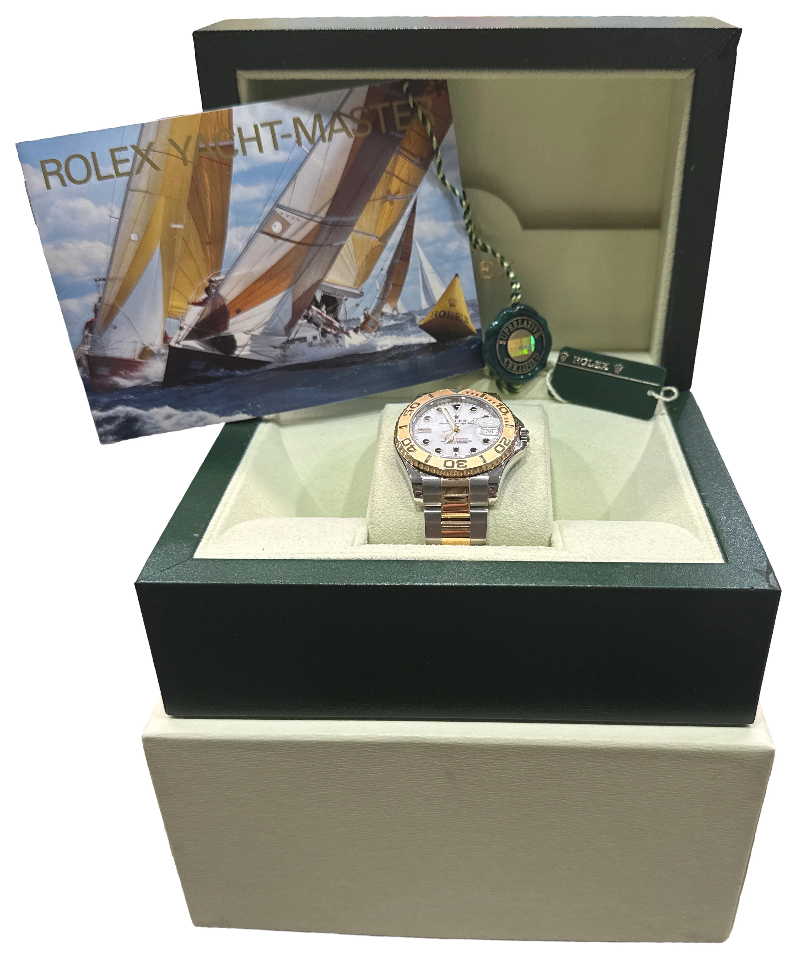 2012 Rolex Yacht-Master WHITE 18K Yellow Gold Stainless 35mm Two-Tone 168623 BOX - Image 2