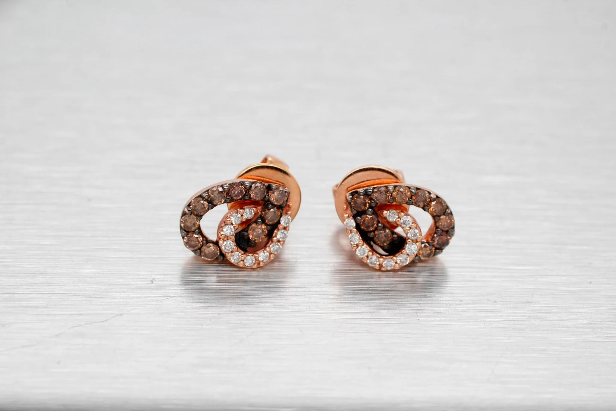 Le Vian Chocolatier Brown & White Diamond Heart Stud Earrings - 14k Rose Gold - Image 2