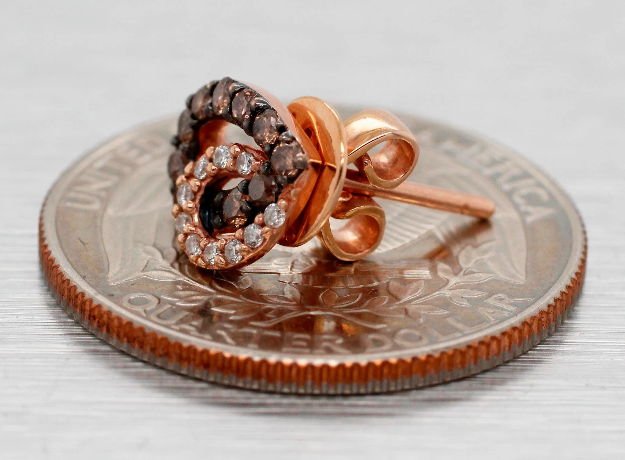 Le Vian Chocolatier Brown & White Diamond Heart Stud Earrings - 14k Rose Gold - Image 5
