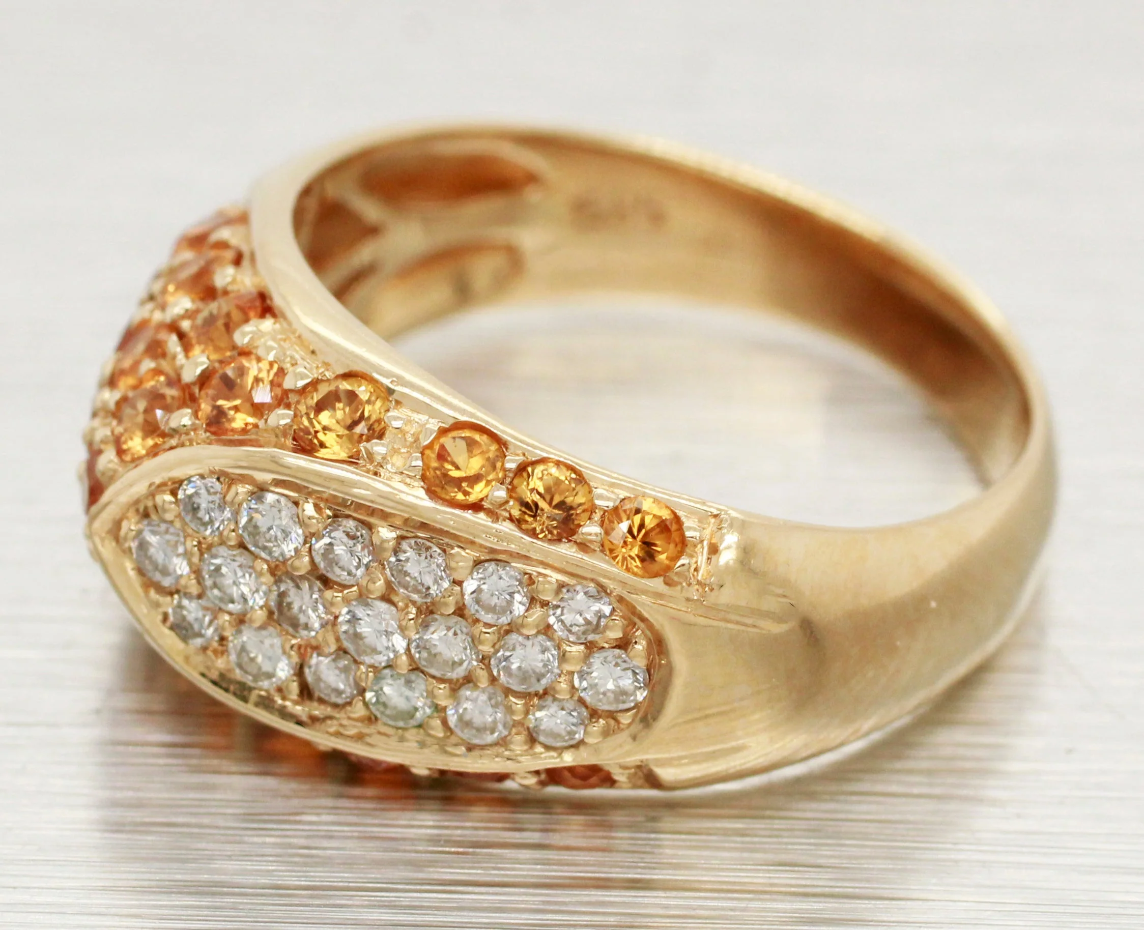 Le Vian Orange Sapphire & Diamond Asymmetrical Band - 14k Yellow Gold Ring - Image 3