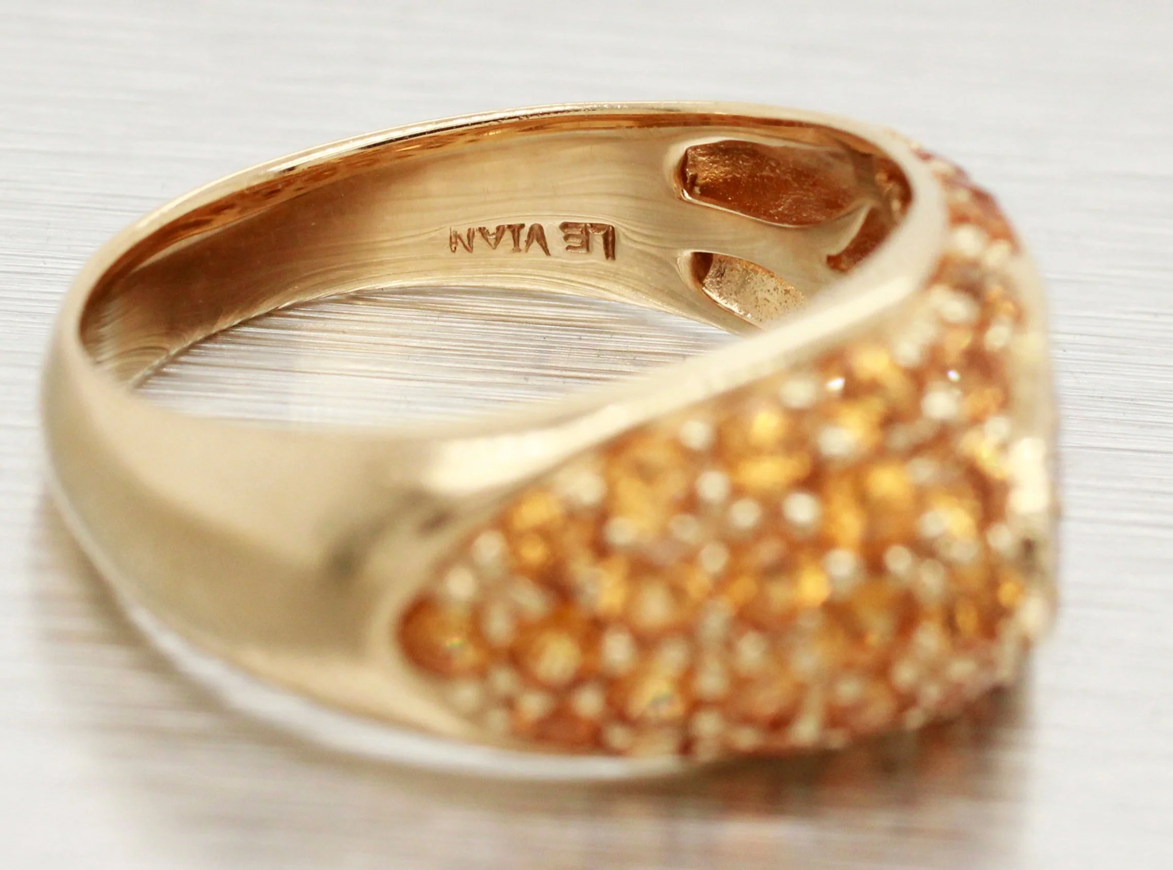 Le Vian Orange Sapphire & Diamond Asymmetrical Band - 14k Yellow Gold Ring - Image 4