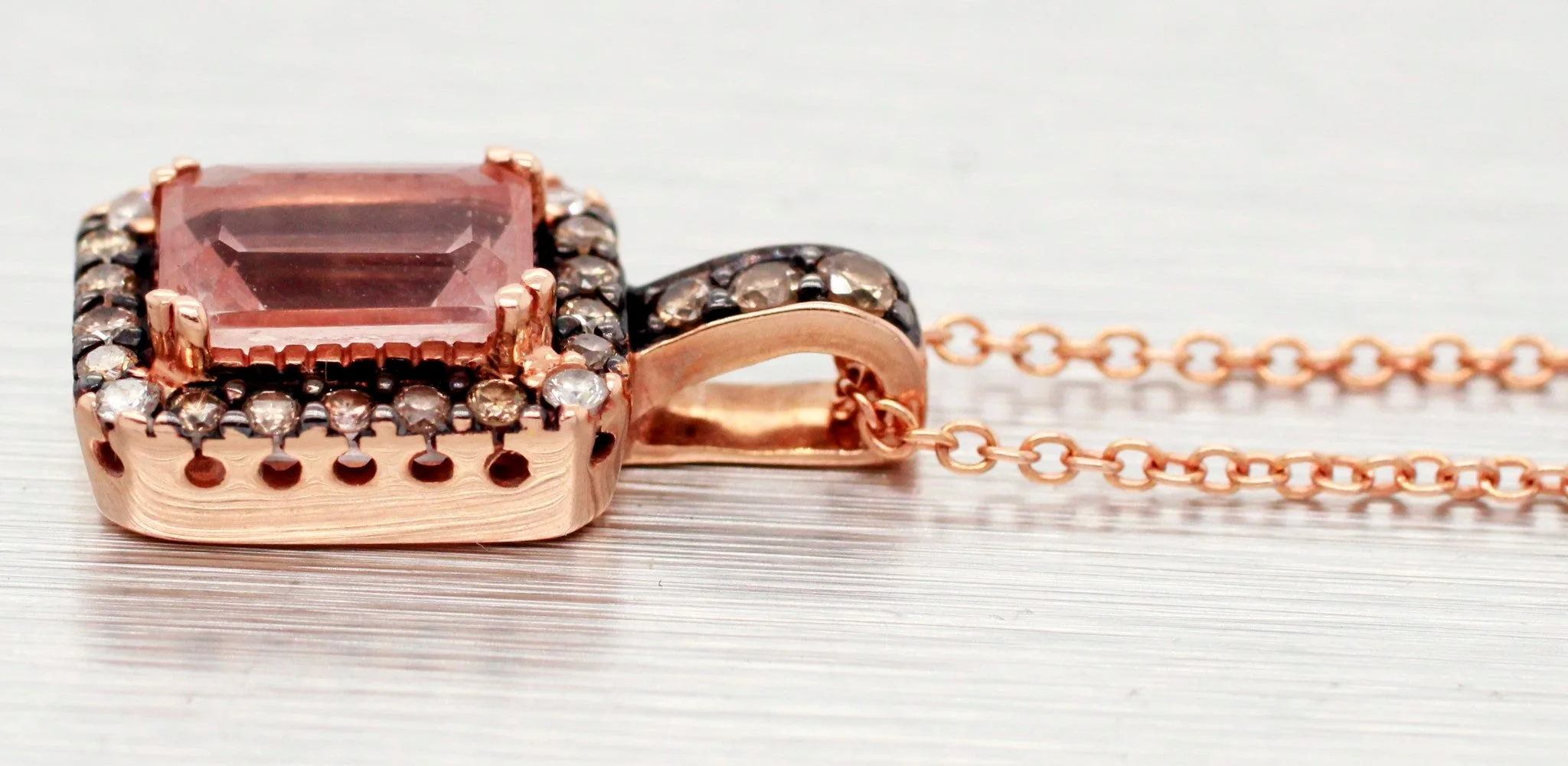 Le Vian Peach Morganite Rectangle Pendant - 14k Rose Gold Necklace - 18" - Image 2