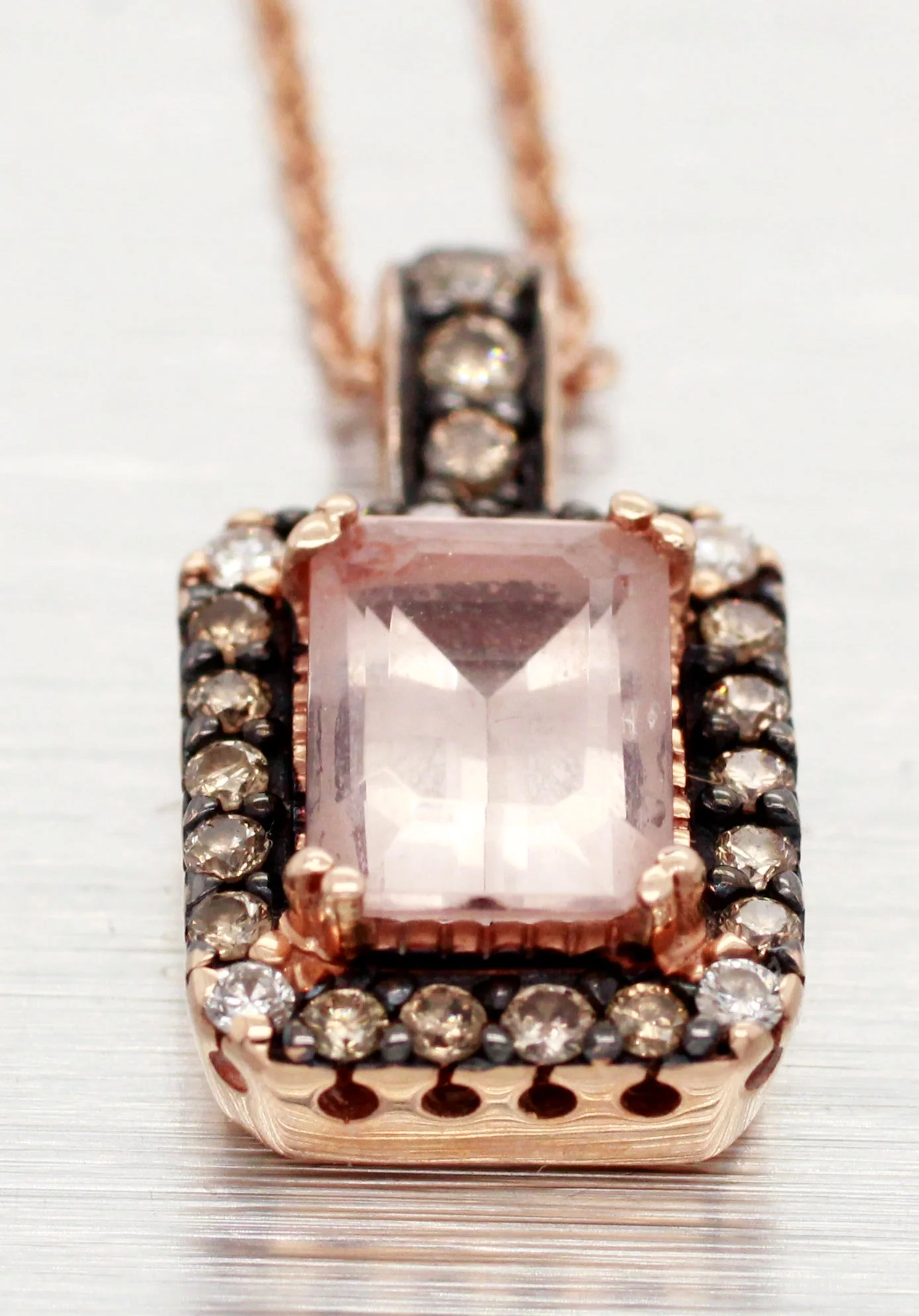 Le Vian Peach Morganite Rectangle Pendant - 14k Rose Gold Necklace - 18" - Image 4
