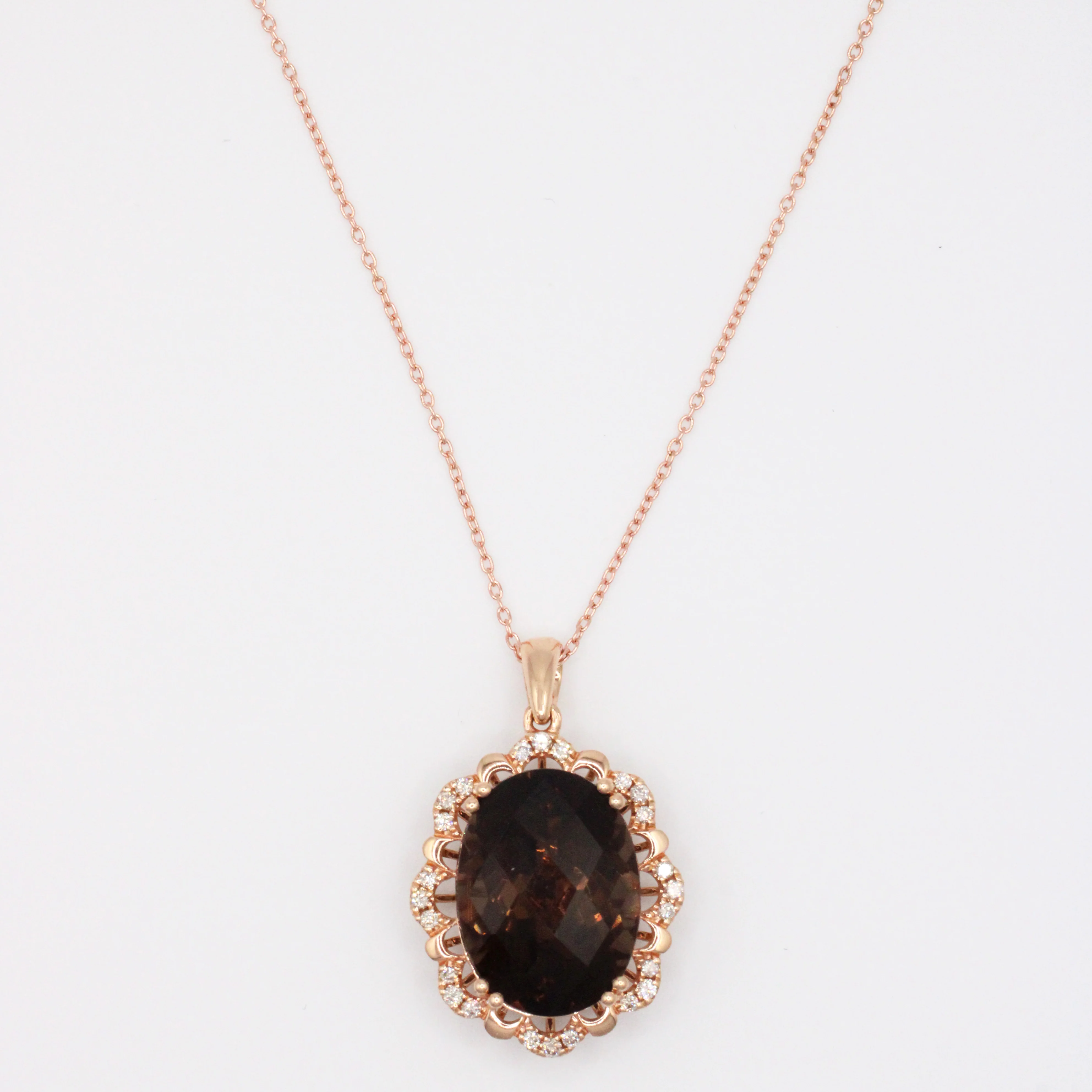 Le Vian Smoky Quartz Brown Oval Pendant - 14k Rose Gold Necklace - 18" w/ Pouch - Image 2