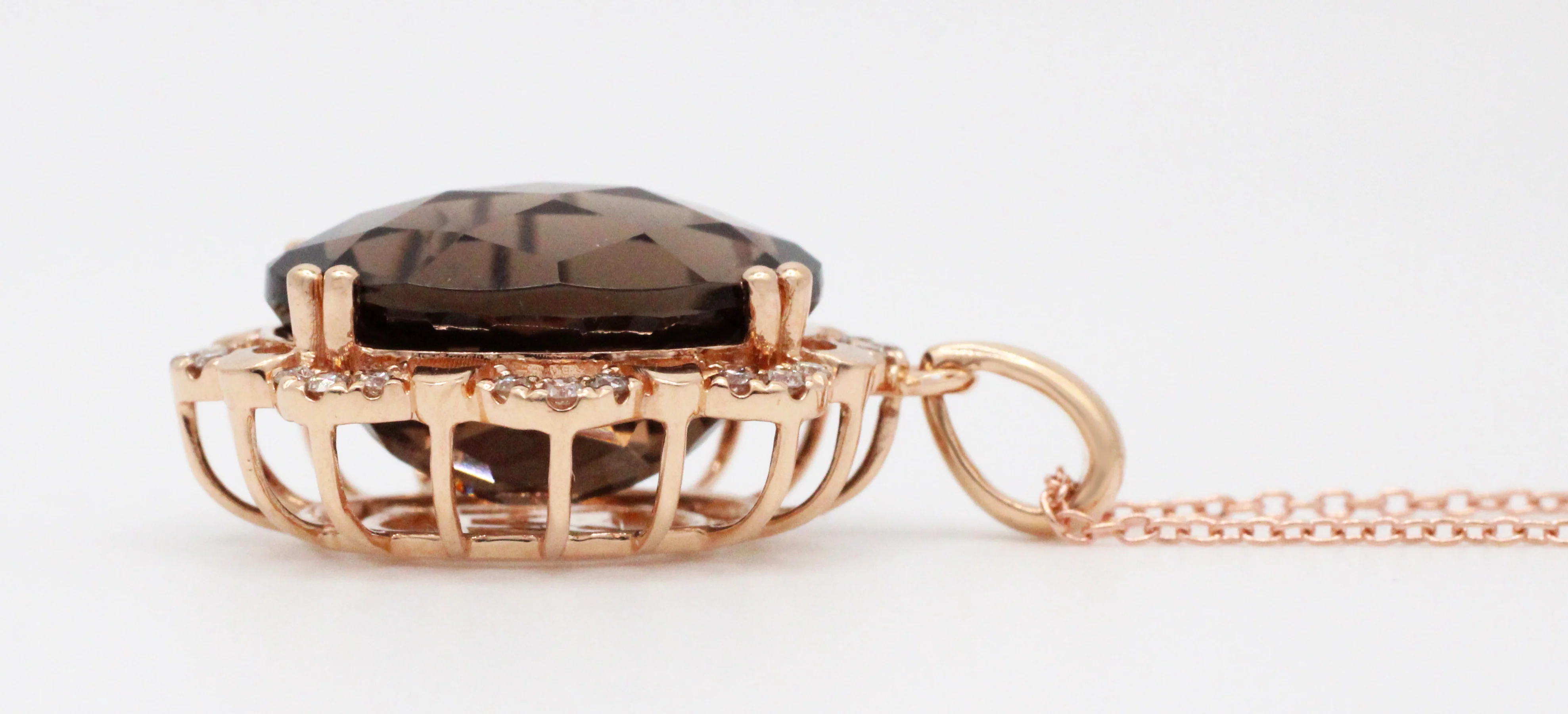 Le Vian Smoky Quartz Brown Oval Pendant - 14k Rose Gold Necklace - 18" w/ Pouch - Image 4
