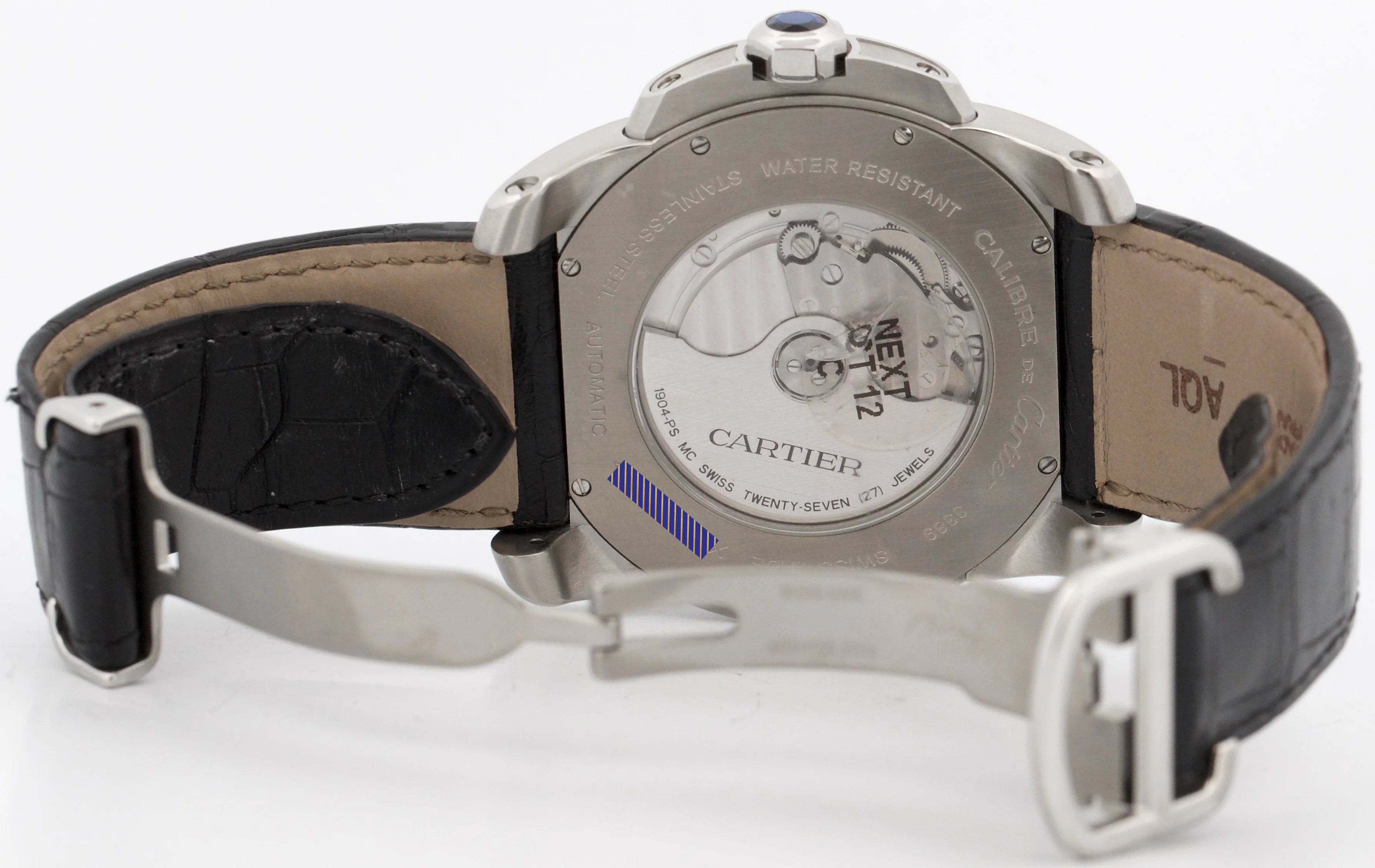 Men's Cartier Calibre SILVER ROMAN 42mm Steel Leather Date Watch 3389 / W7100037 - Image 7