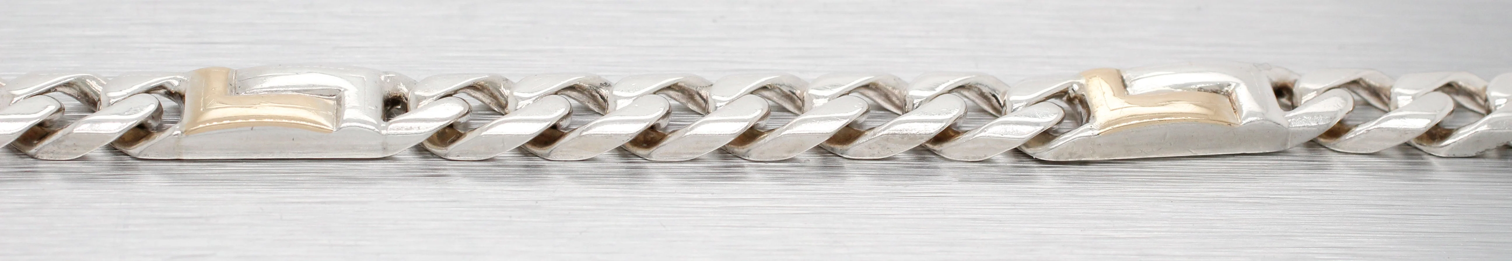 Men's Sterling Silver Curb Chain Bracelet - 18k Yellow Gold Accents - Size 8.50" - Image 2