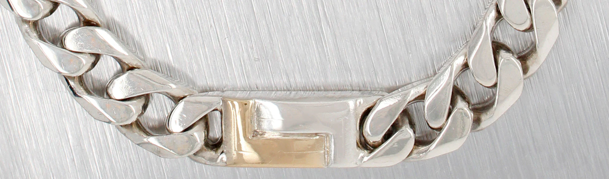Men's Sterling Silver Curb Chain Bracelet - 18k Yellow Gold Accents - Size 8.50" - Image 6