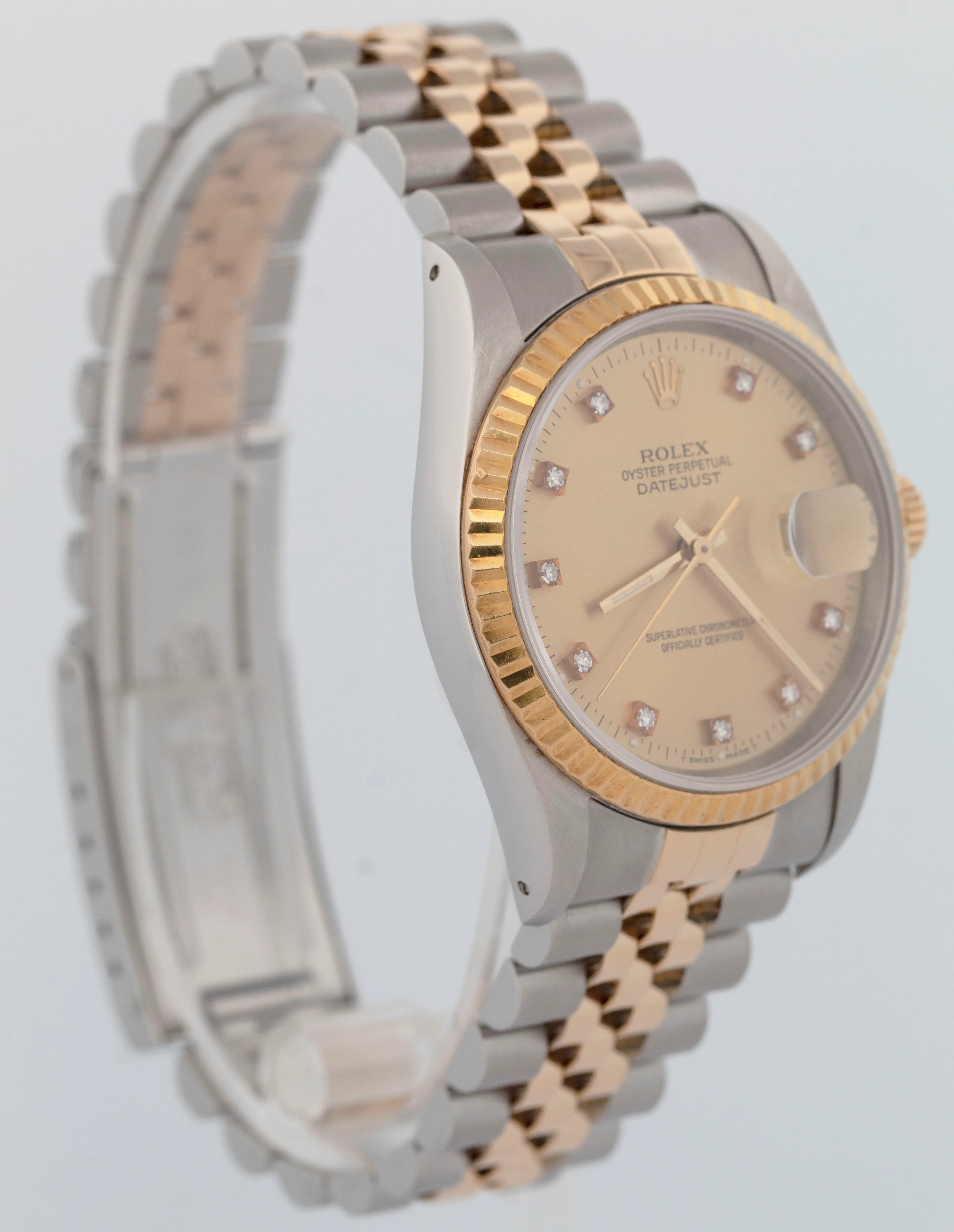 MINT 1990 Rolex DateJust 36mm FACTORY DIAMOND Champagne Jubilee 18K Watch 16233 - Image 4
