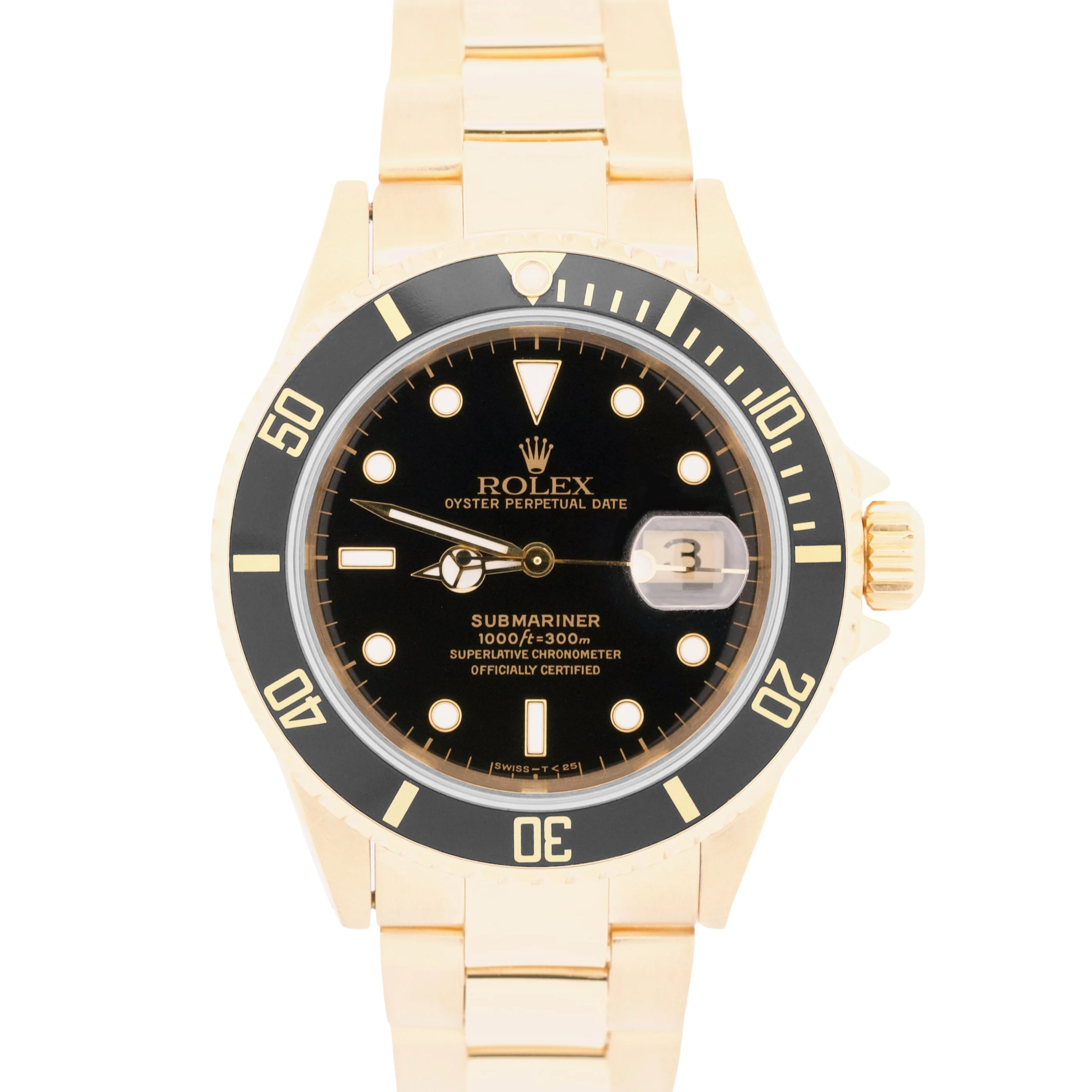 MINT 1991 Rolex Submariner Date 18K Yellow Gold BLACK 40mm Oyster 16618 Watch