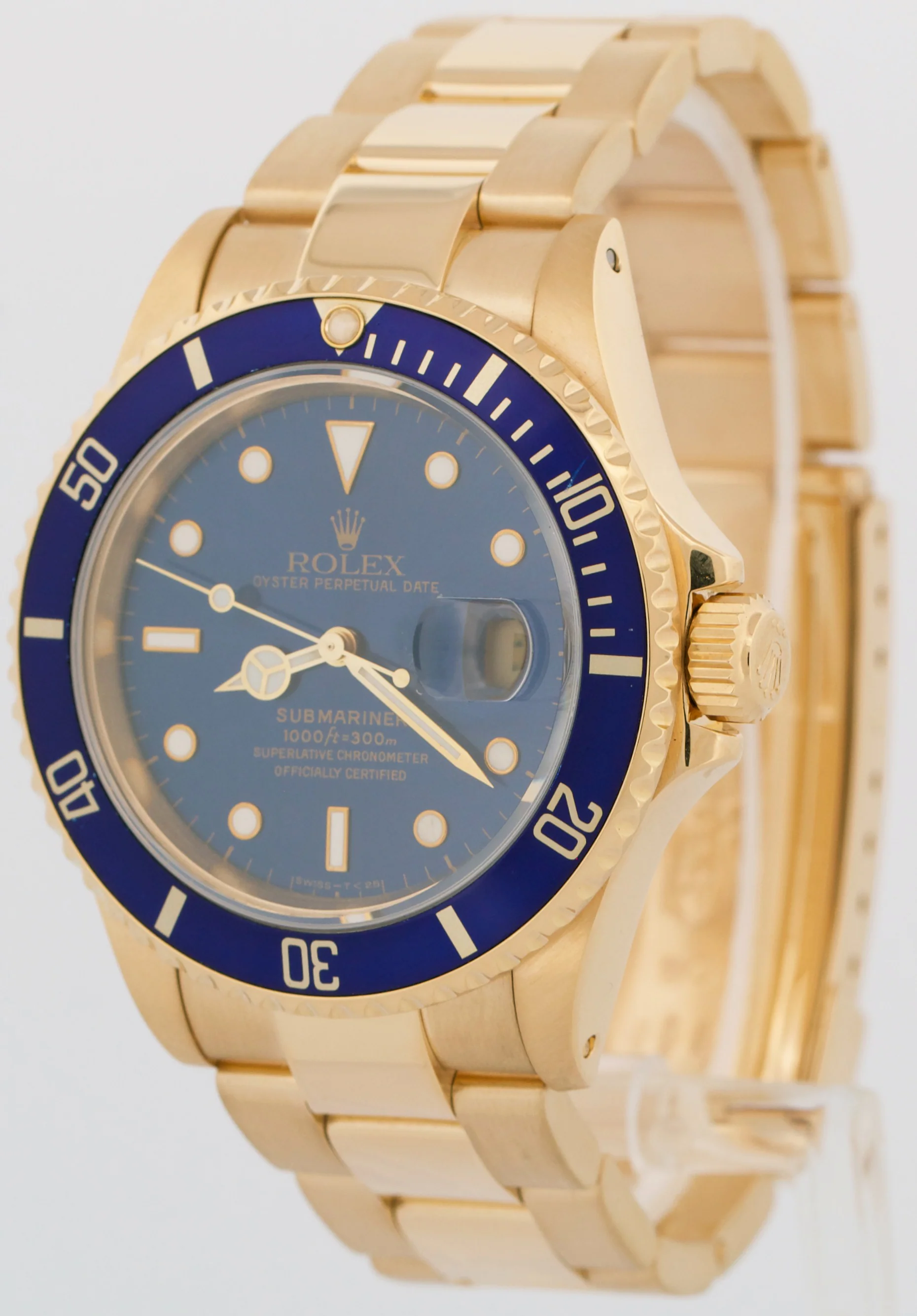 MINT 1993 Rolex Submariner Date BLUE 18K Yellow Gold 40mm Watch 16618 Watch - Image 3