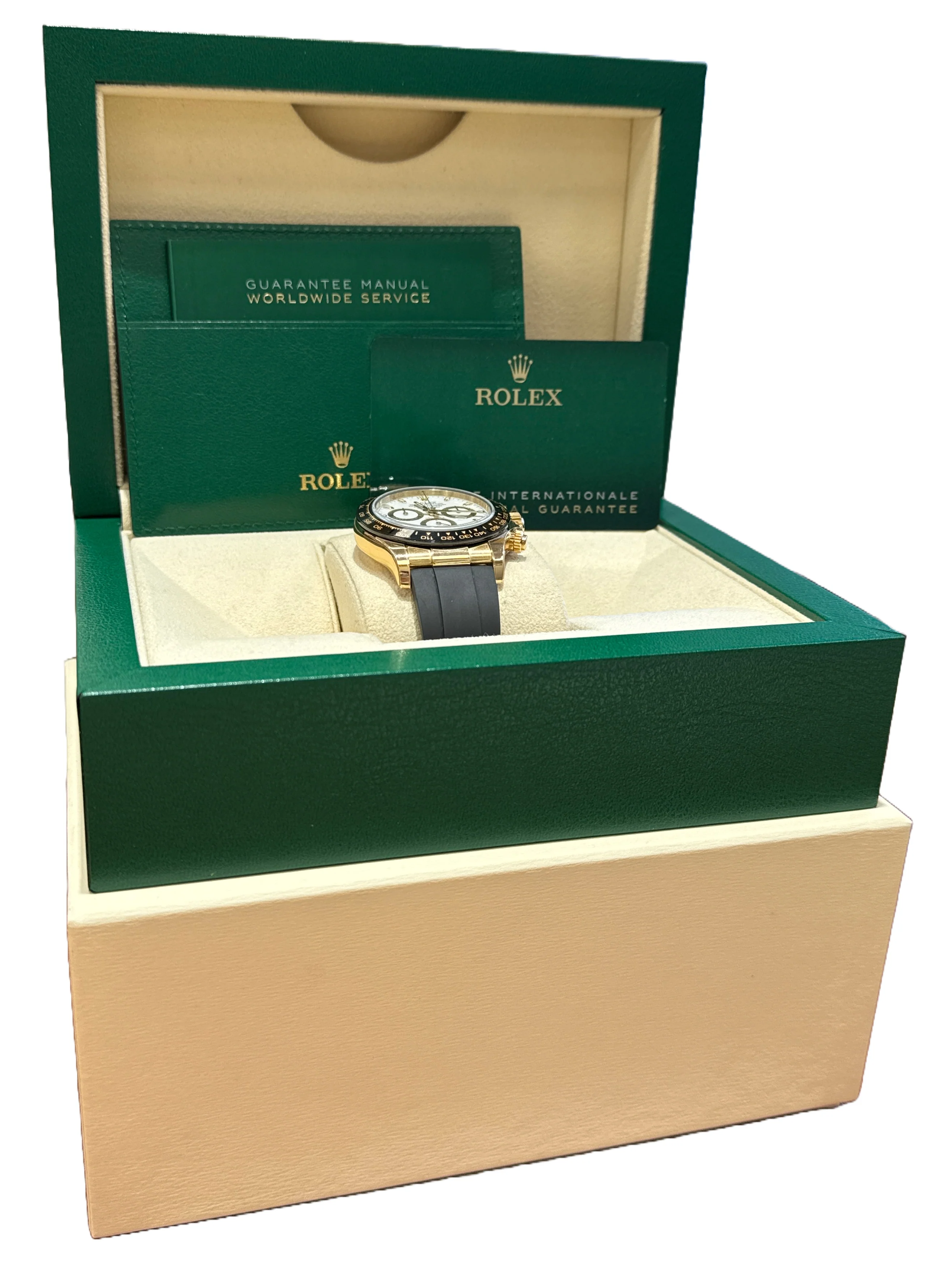 2021 NEW PAPERS Rolex Daytona 18K Gold WHITE Oysterflex 116518 Watch BOX - Image 2