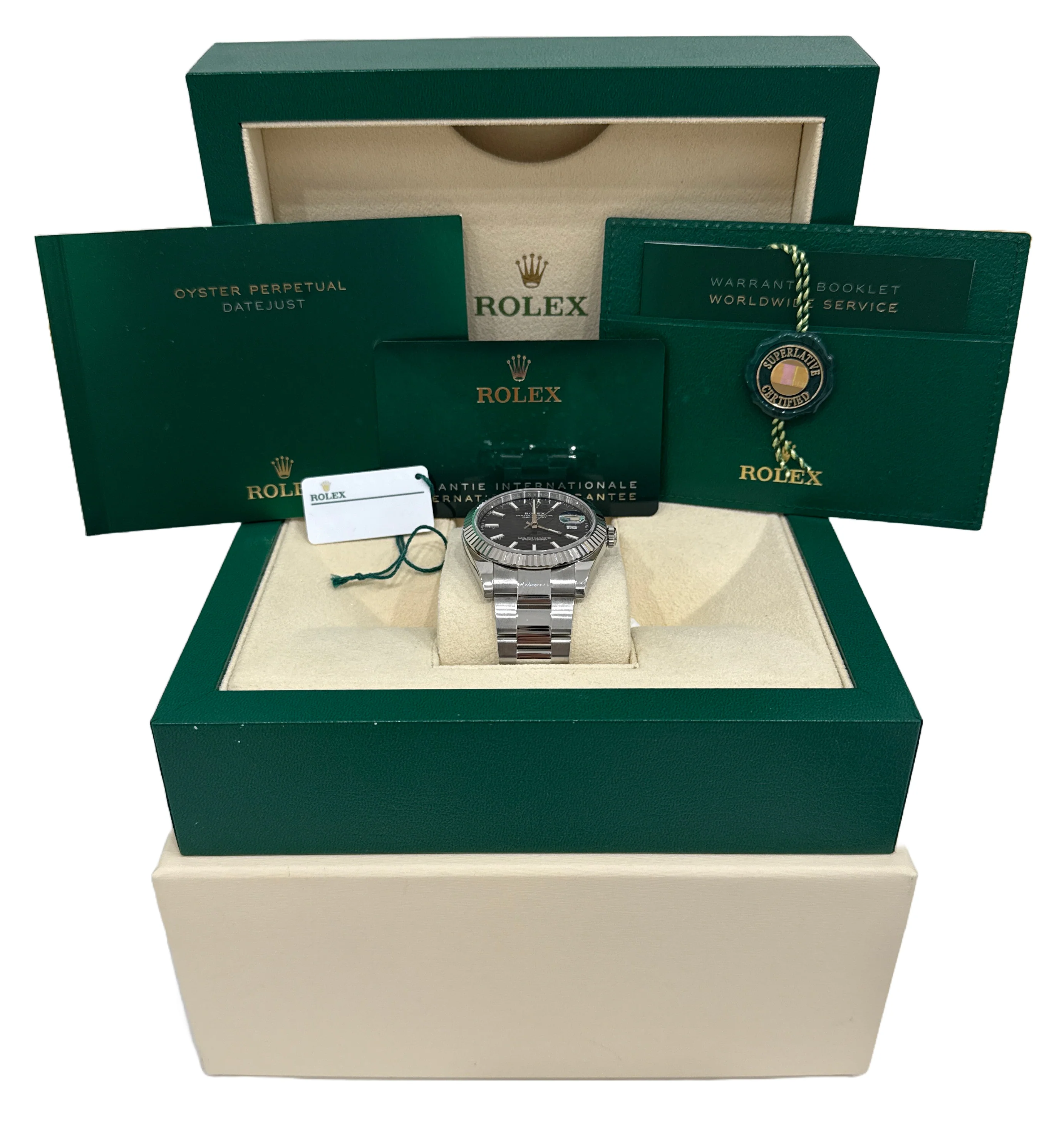 MINT 2023 PAPERS Rolex DateJust 41 BLUE MOTIF 18K Fluted Oyster 41mm 126334 BOX - Image 2