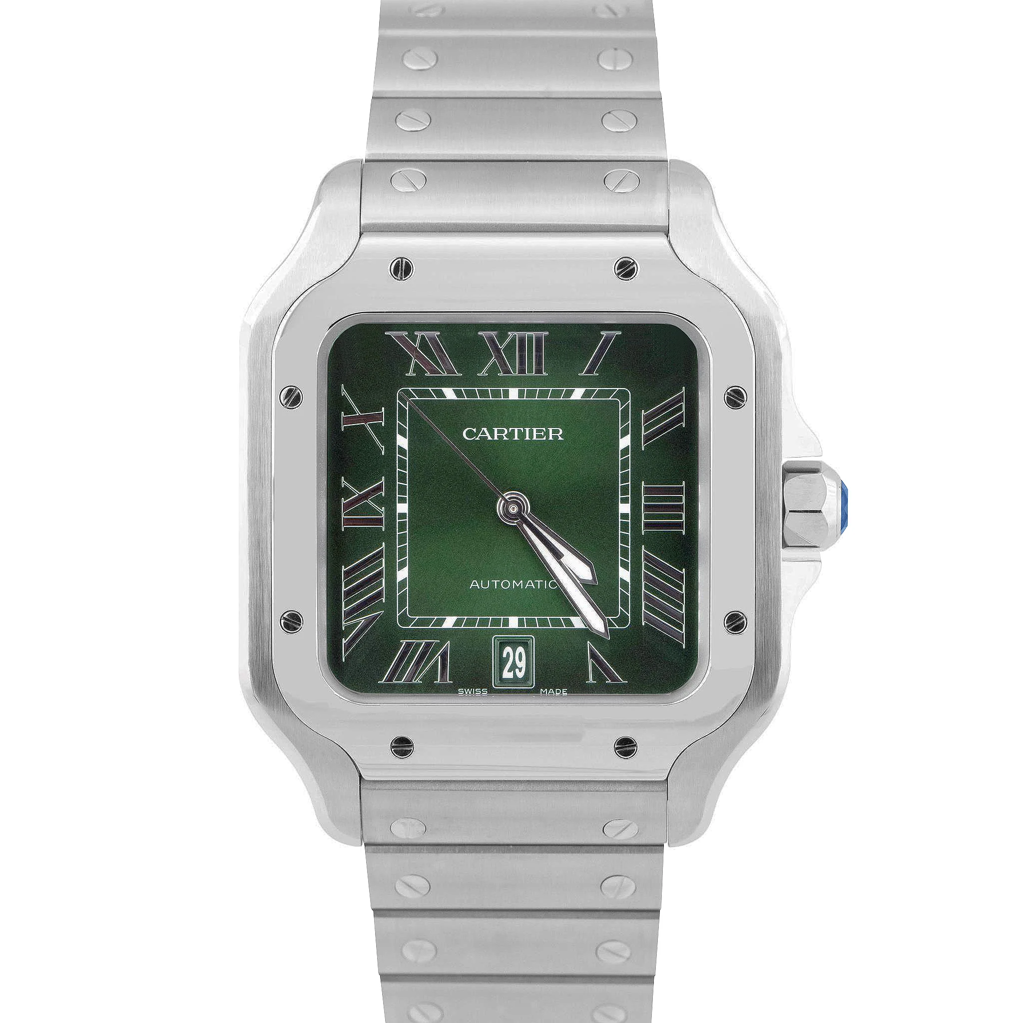 MINT 2024 PAPERS Cartier Santos-Dumont GREEN Steel WSSA0062 4072 39.8mm BOX