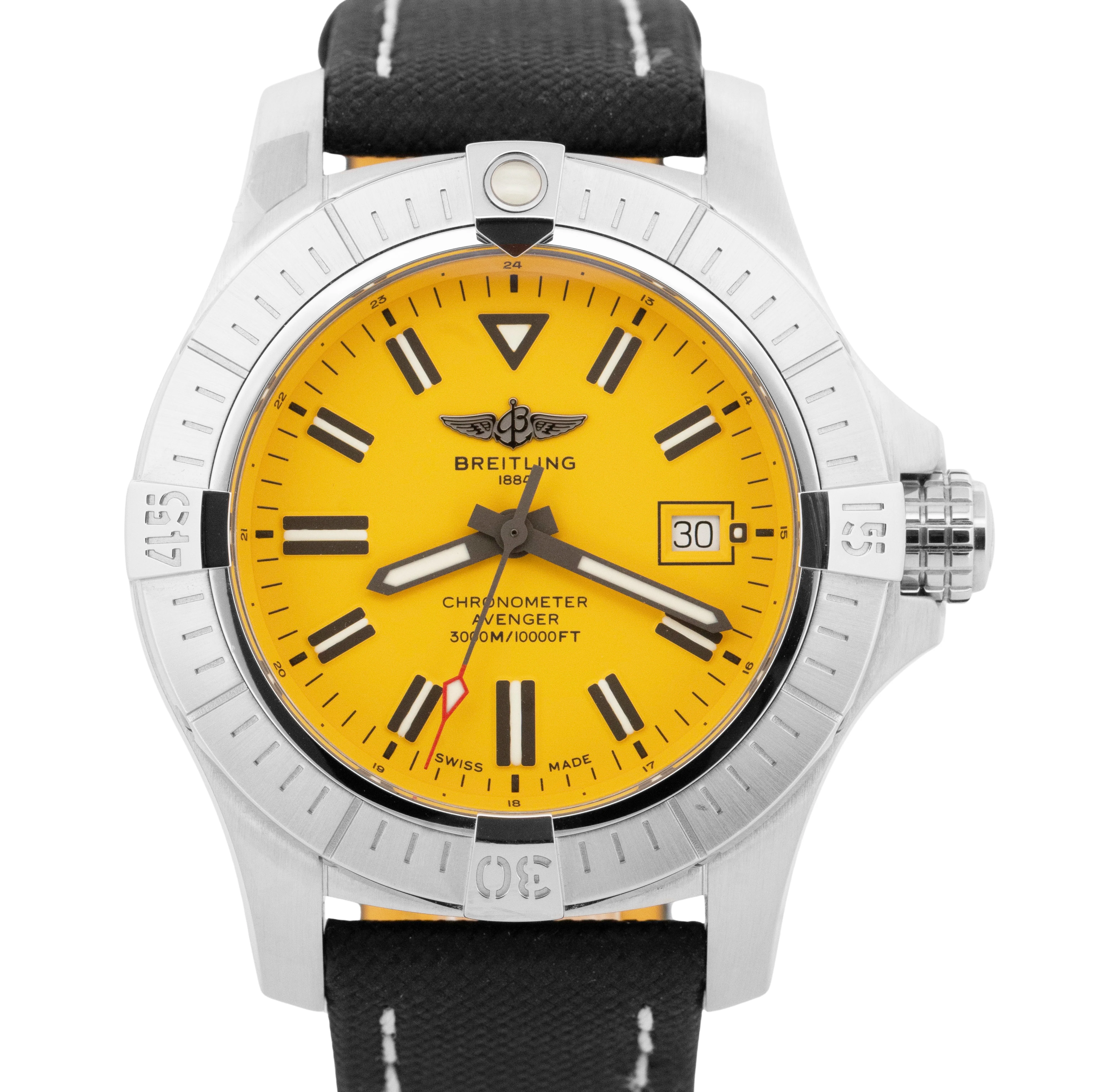 MINT Breitling Avenger Chronograph 45mm Yellow Stainless Automatic A17319 BOX
