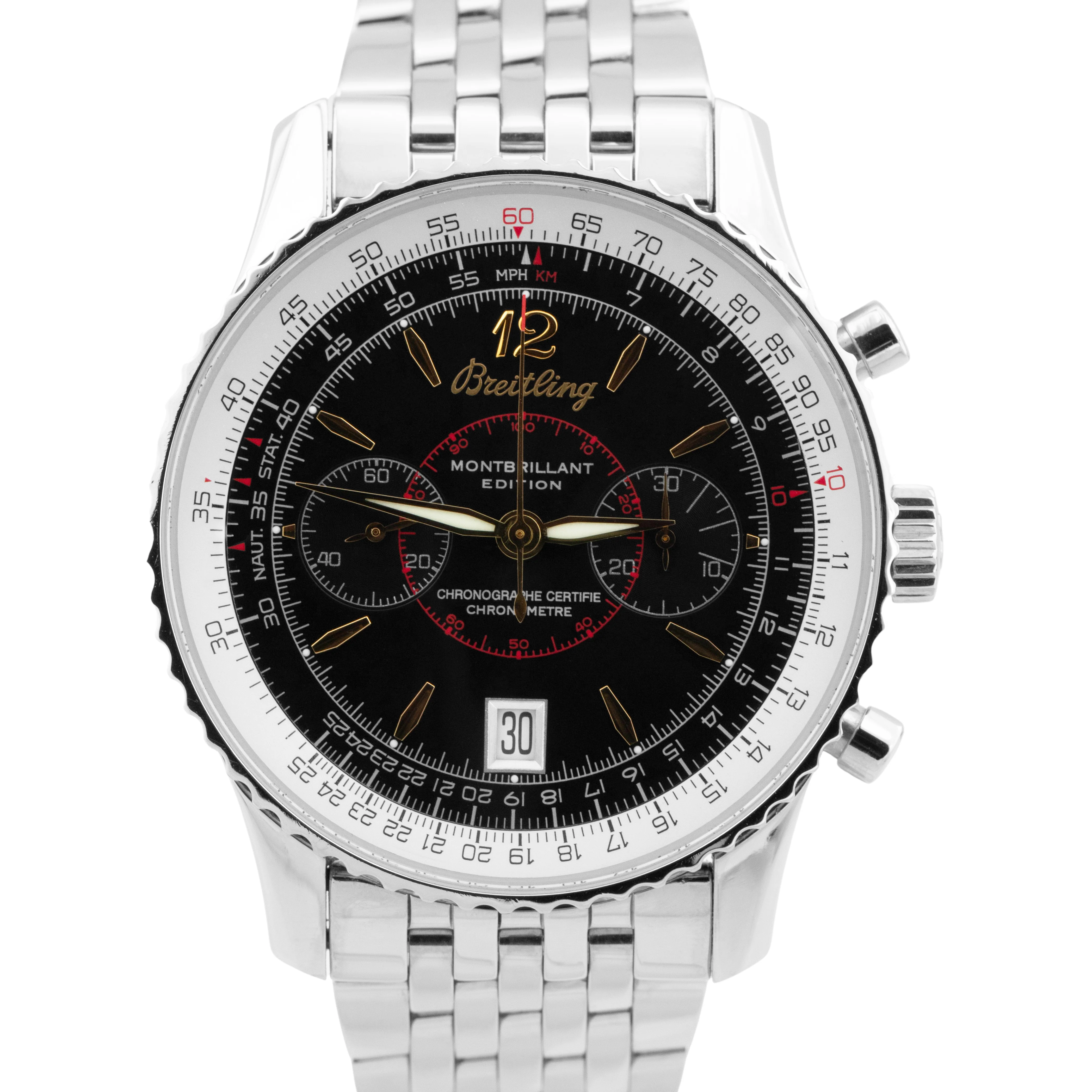 MINT Breitling Navitimer Montbrillant Chronograph Black 43mm Steel Watch A48330