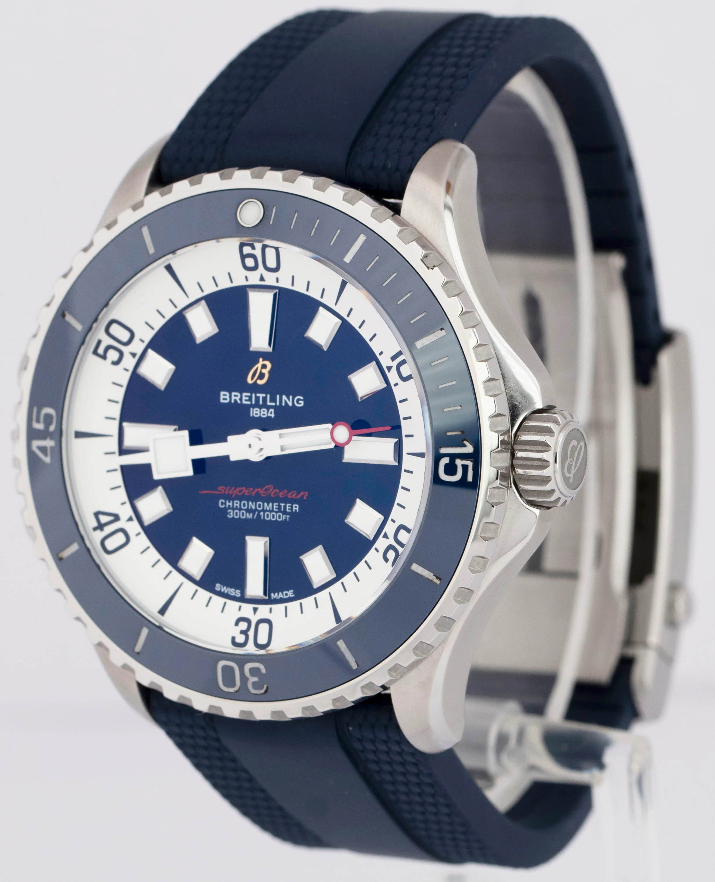 MINT Breitling SuperOcean 46mm BLUE Rubber Steel Automatic Watch A17378 BOX - Image 3