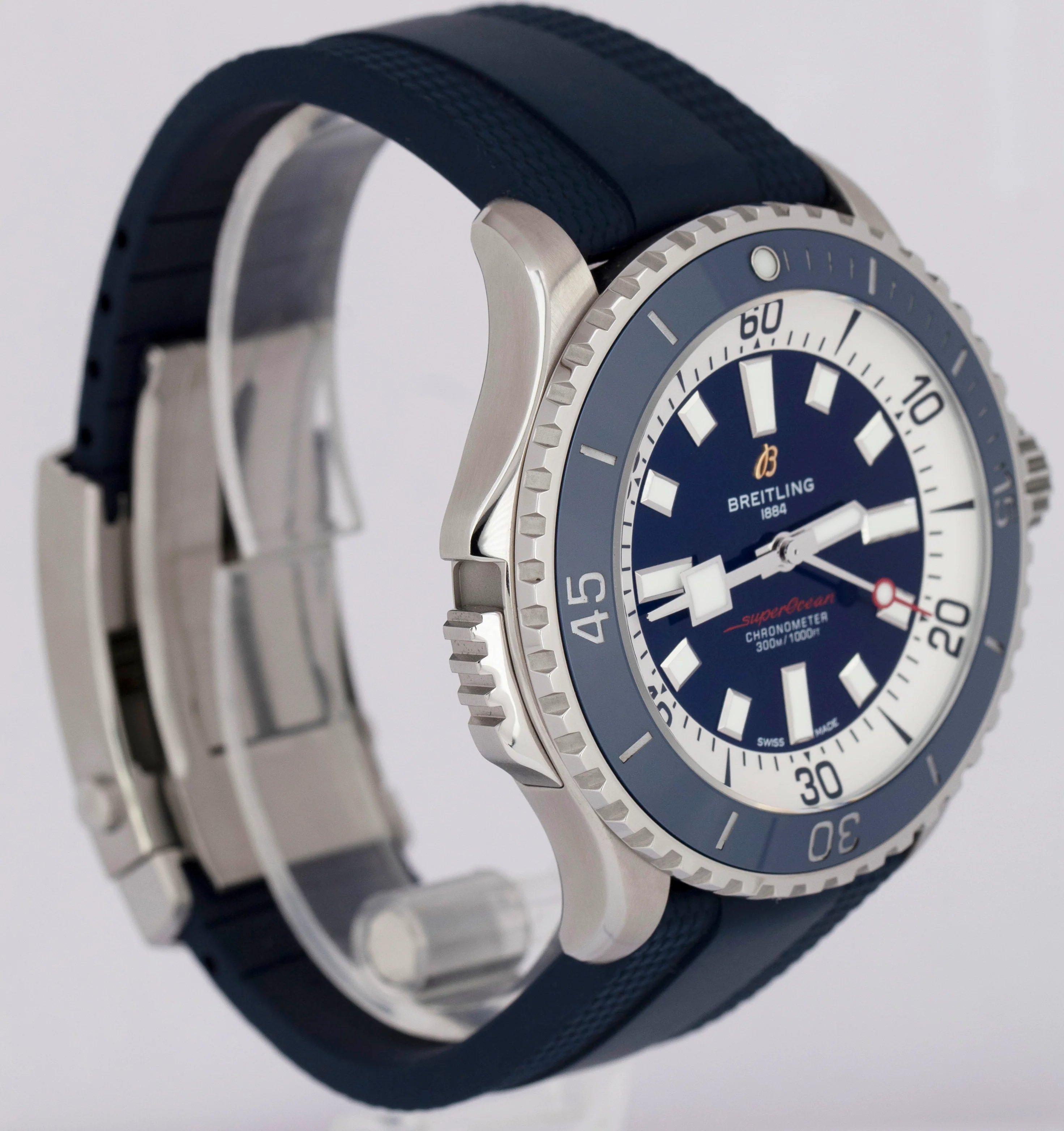 MINT Breitling SuperOcean 46mm BLUE Rubber Steel Automatic Watch A17378 BOX - Image 4