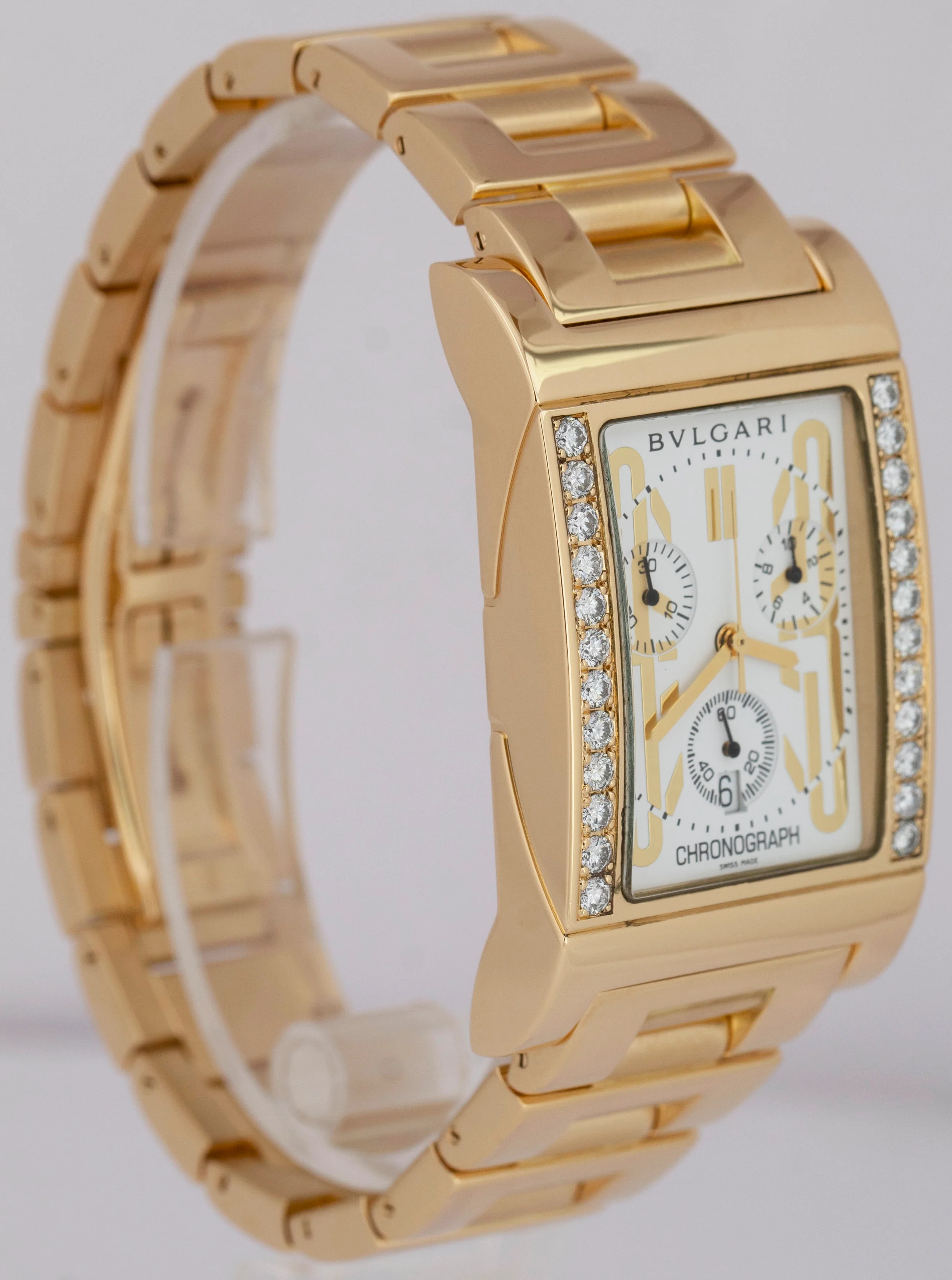 MINT BVLGARI Rettangulo Chronograph 18K DIAMOND Yellow Gold 29mm Watch RTC 49 G - Image 4