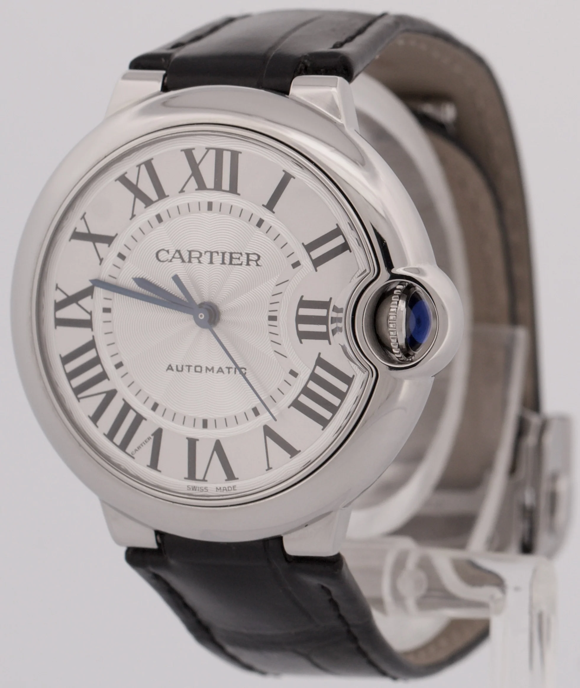 MINT Cartier Ballon Bleu SILVER GUILLOCHE ROMAN Leather WSBB0028 36mm 4372 Watch - Image 3